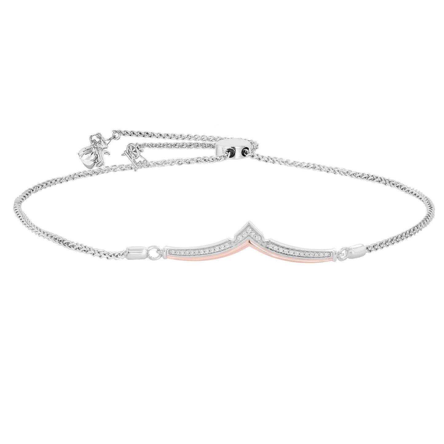 Enchanted Disney Fine Jewelry Sterling Silver and 10K Rose Gold with 1/10 CTTW Aurora Bracelet