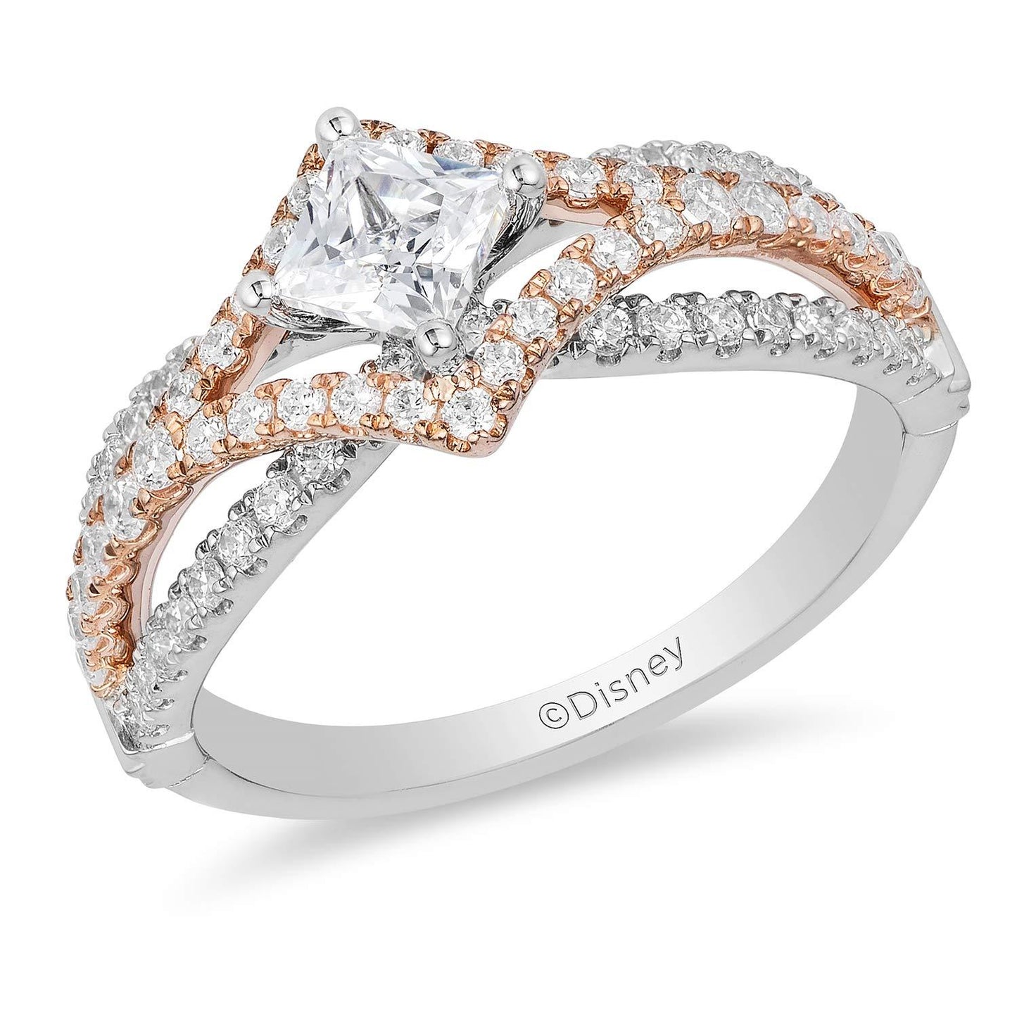 Enchanted Disney Fine Jewelry 14K White Gold and Rose Gold with 1 CTTW Aurora Engagement Ring