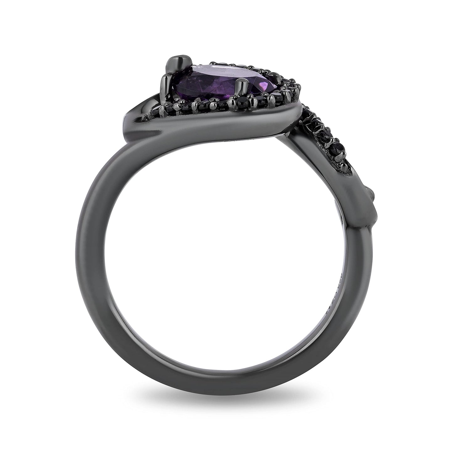 Enchanted Disney Fine Jewelry Black Rhodium over Sterling Silver with 1/5 CTTW Black Diamond and Amethyst Ursula Ring