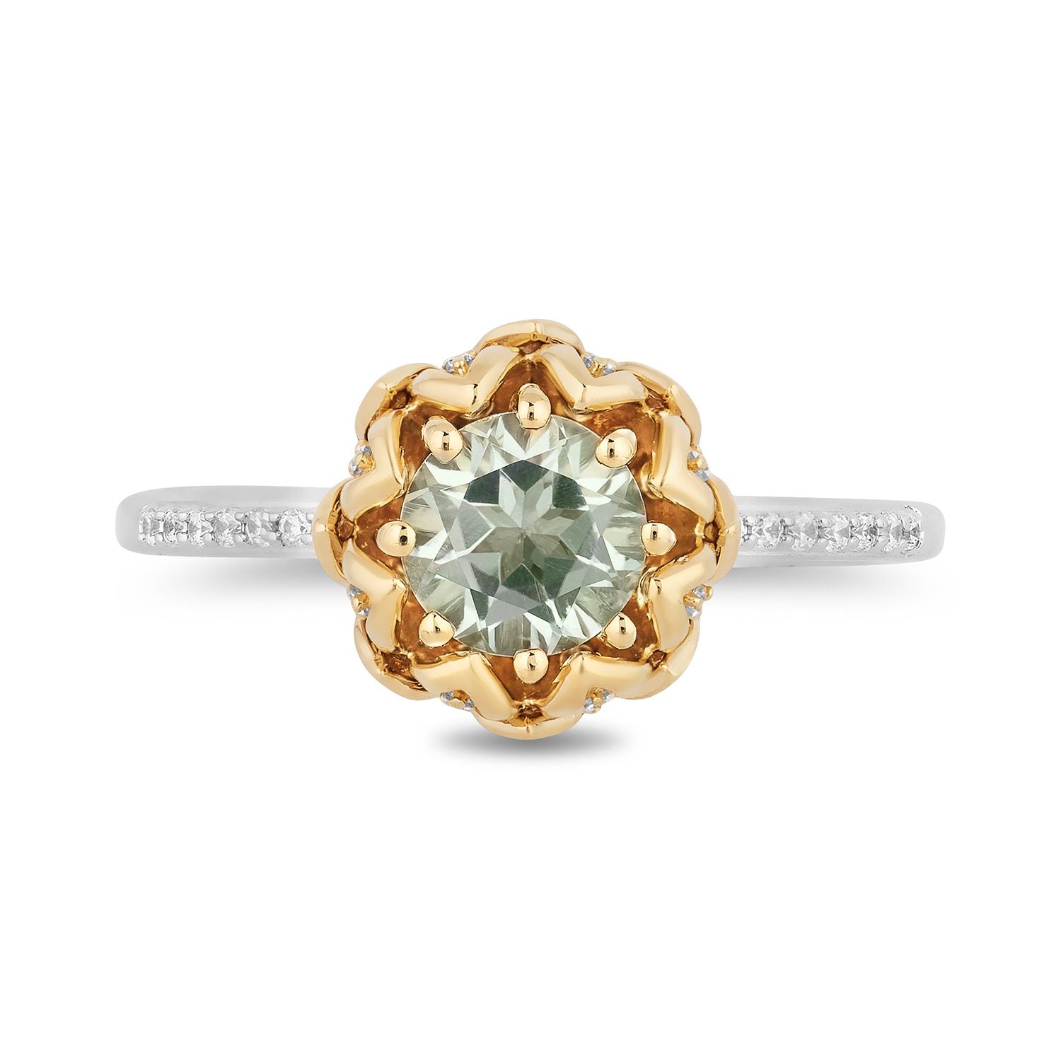 Disney Tiana Inspired Diamond and Round Green Amethyst Engagement Ring in Sterling Silver and 10K Yellow Gold 1/8 CTTW View 2