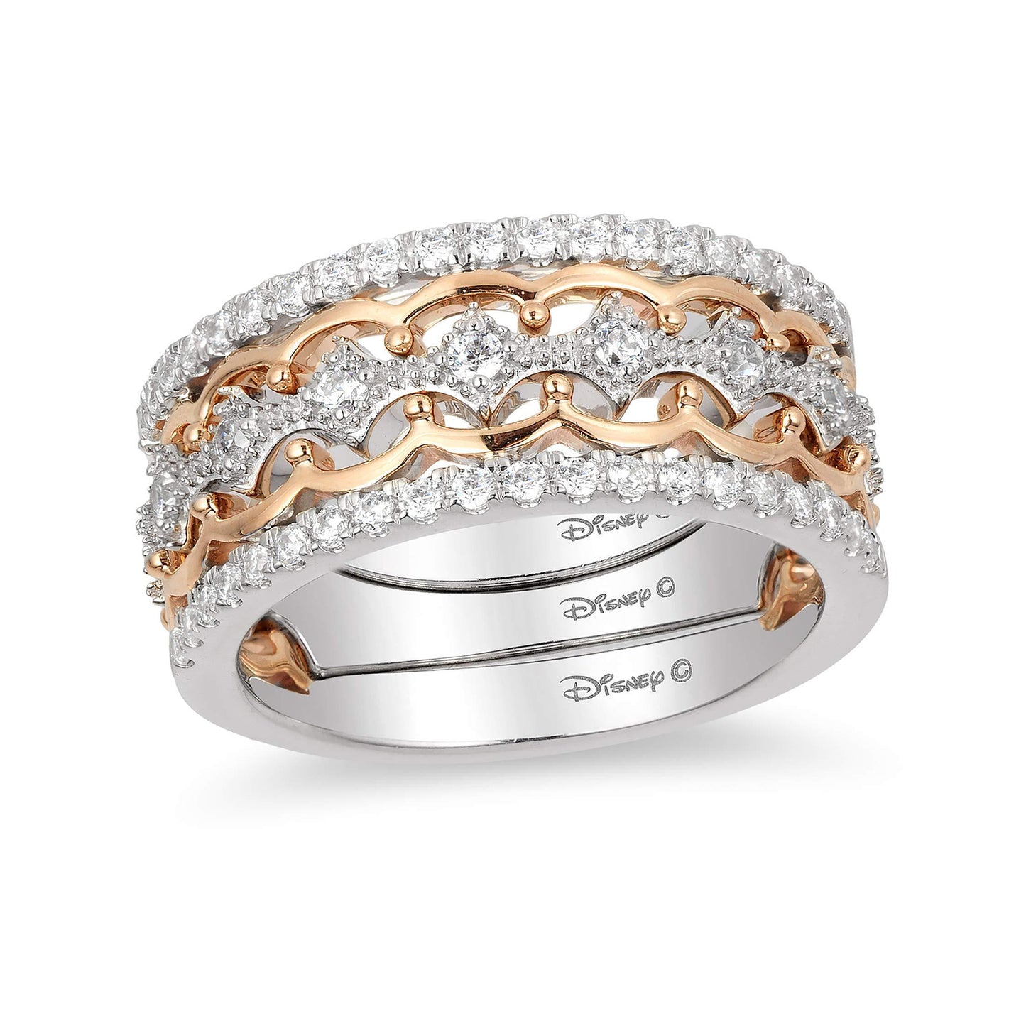 Enchanted Disney Fine Jewelry 14K White Gold and Rose Gold 1/2 CTTW Majestic Princess Tiara Ring