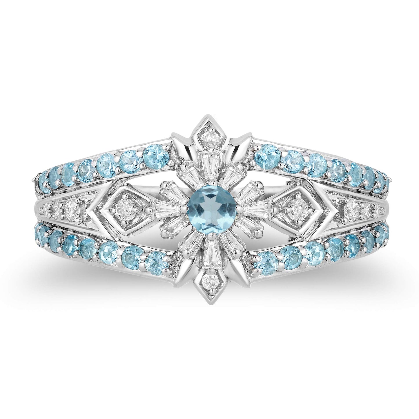 Enchanted Disney Fine Jewelry Sterling Silver with 1/4 CTTW Diamond and Blue Topaz Frozen 2 Elsa Fashion Ring