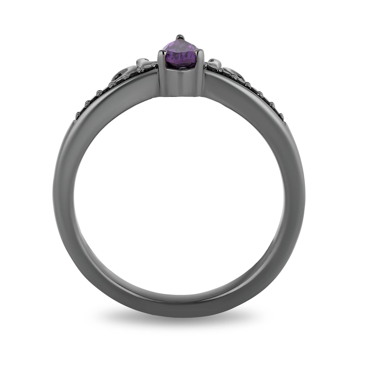 Enchanted Disney Fine Jewelry Black Rhodium and 14K Rose Gold over Sterling Silver With 1/6 CTTW Black and White Diamond and Pear Amethyst Ariel and Ursula Villains Duo Stack Ring