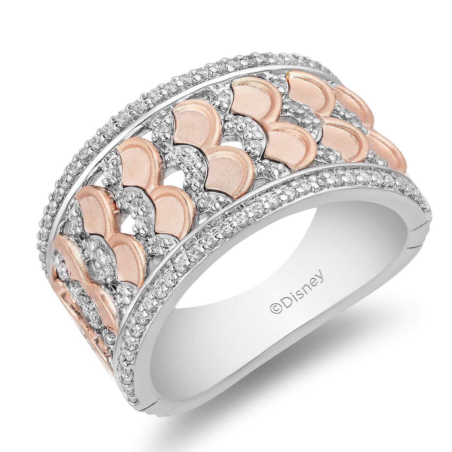 Enchanted Disney Fine Jewelry Sterling Silver and 10K Rose Gold 1/3 CTTW Ariel Ring