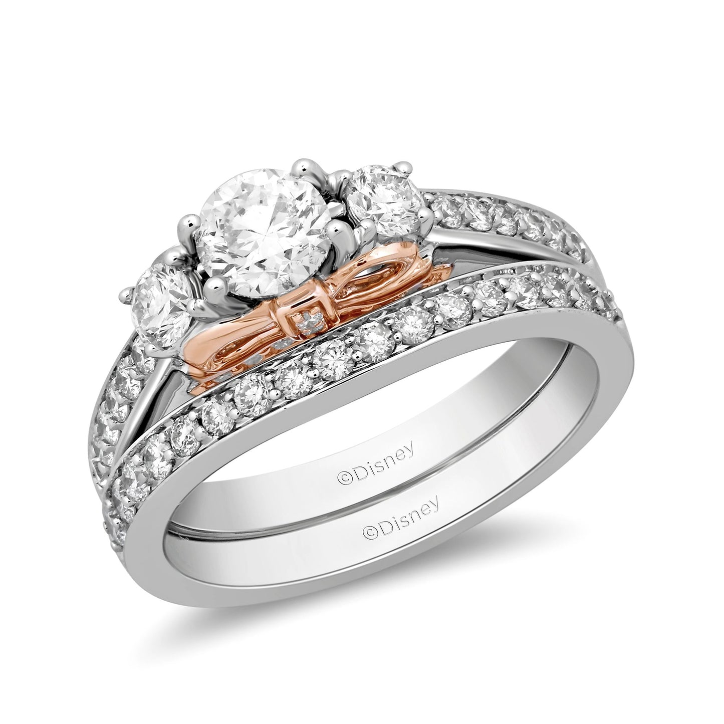 Enchanted Disney Fine Jewelry 14K White Gold and Rose Gold with 1 1/5 CTTW Snow White Bridal Set