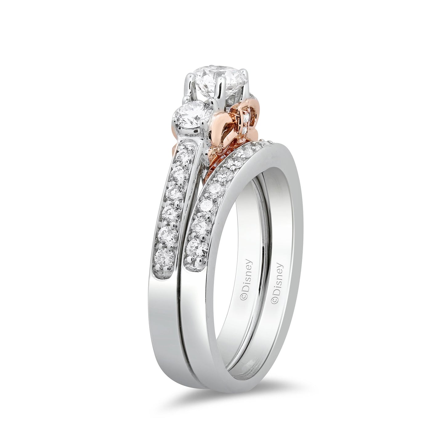 Enchanted Disney Fine Jewelry 14K White Gold and Rose Gold with 1 1/5 CTTW Snow White Bridal Set