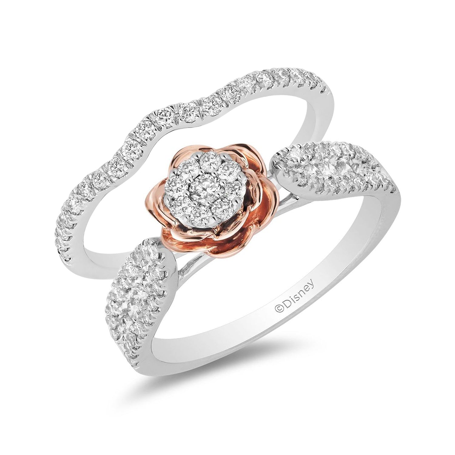 Diamond White Gold Wedding Ring Set, Prize Tea Rose