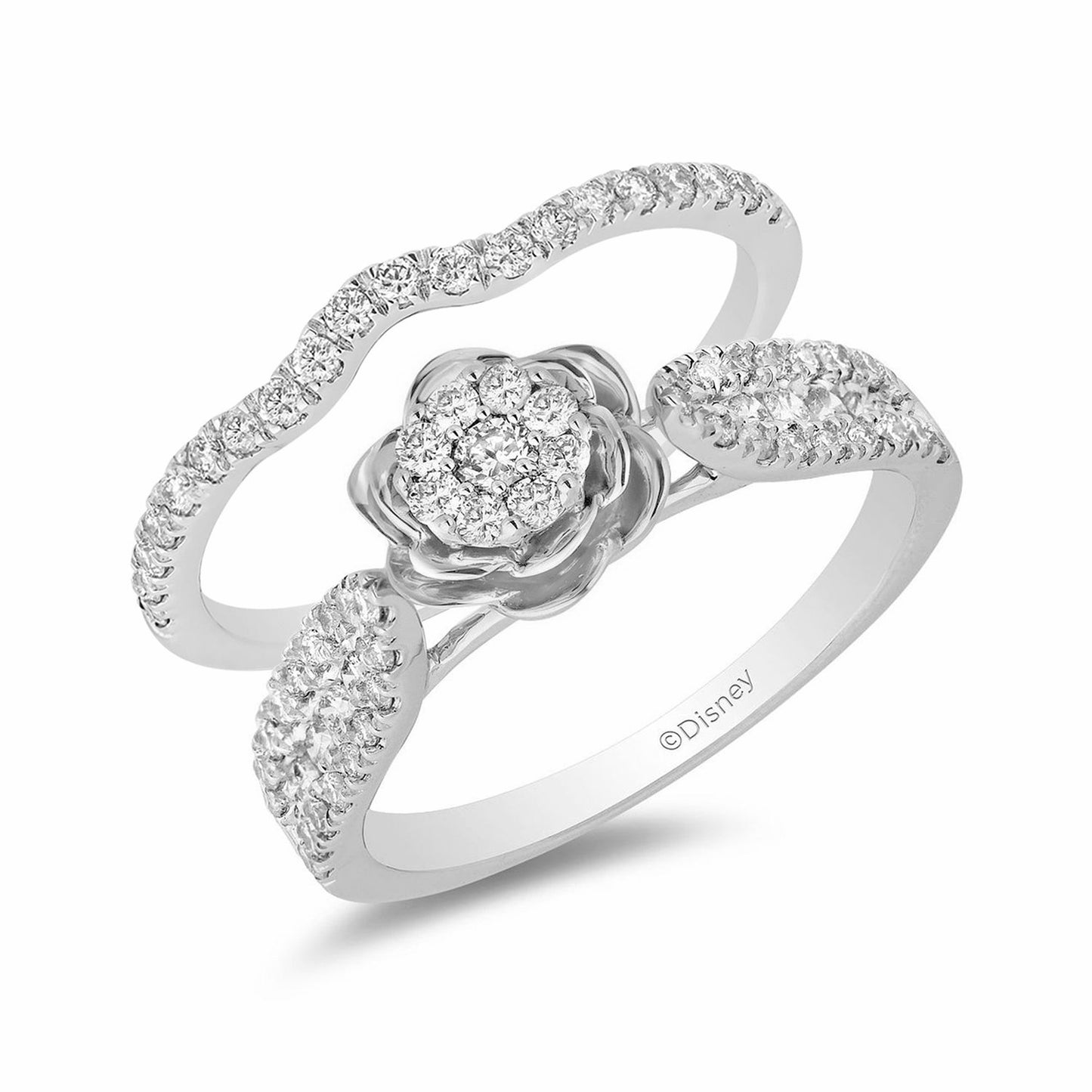 Enchanted Disney Fine Jewelry 14K White Gold with 3/4 CTTW Belle Rose Bridal Set