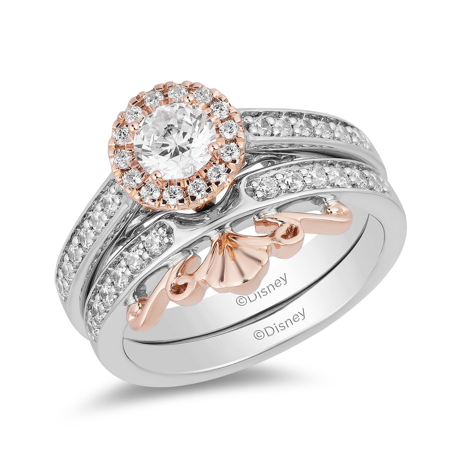 Disney Ariel Inspired Diamond Engagement Ring in 14K White Gold and Rose Gold 9/10 CTTW View 1
