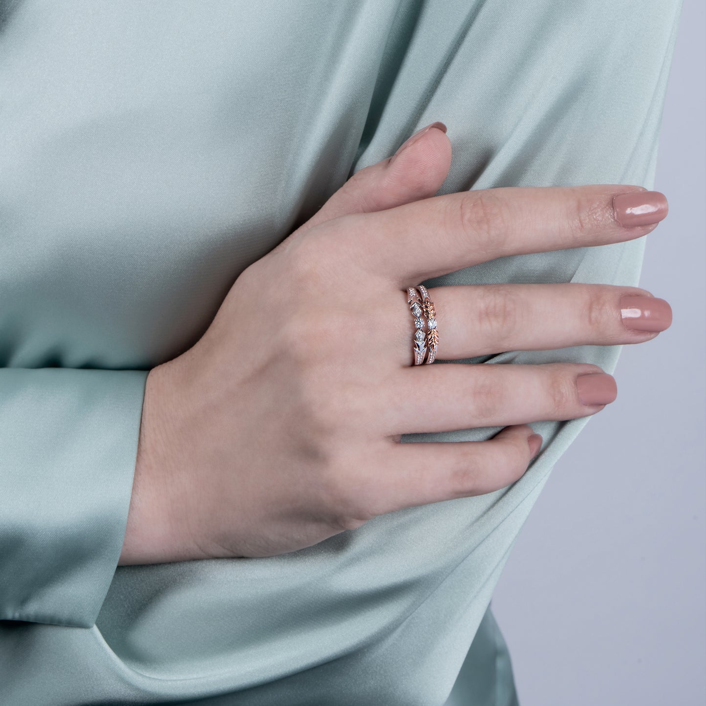 Disney Elsa Inspired Diamond Duo Stack Ring in Sterling Silver and 10K Rose Gold 1/5 CTTW View 2