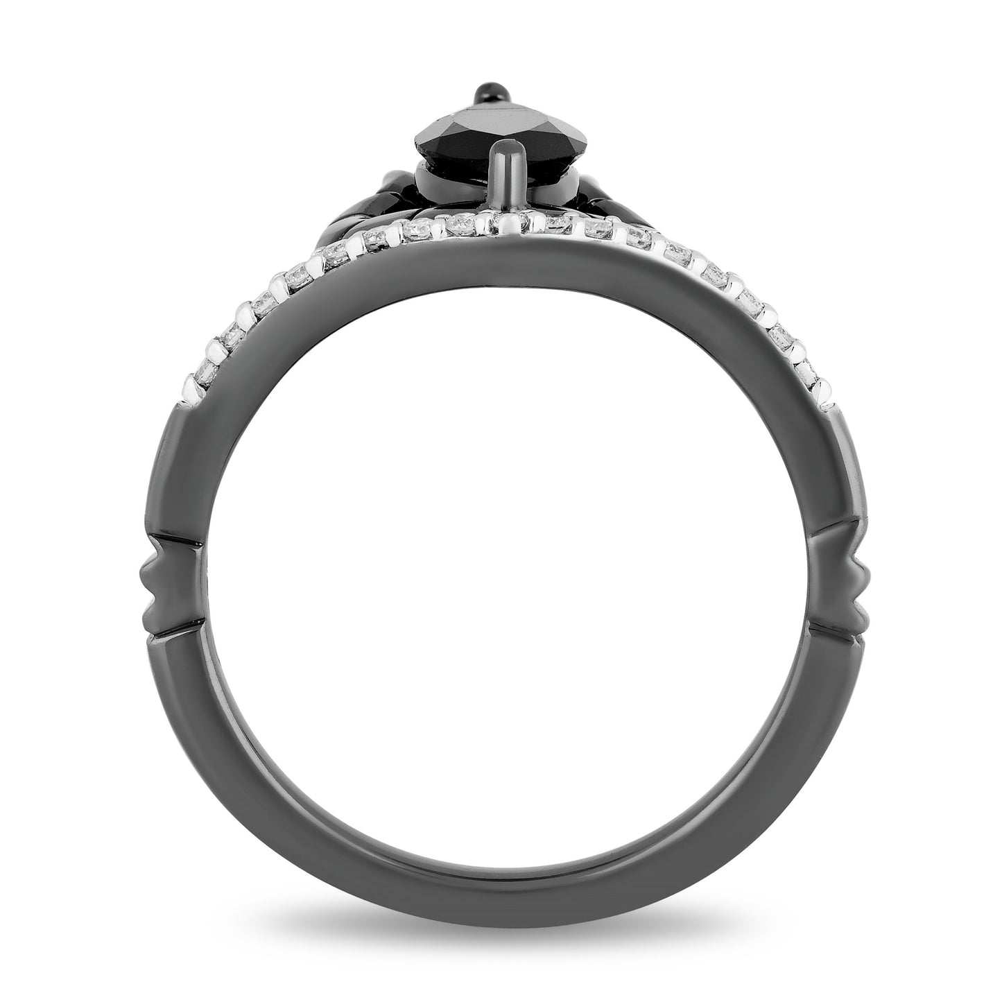 Enchanted Disney Fine Jewelry Black Rhodium Over Sterling Silver with 1/10 CTTW Diamond and Onyx Maleficent Ring