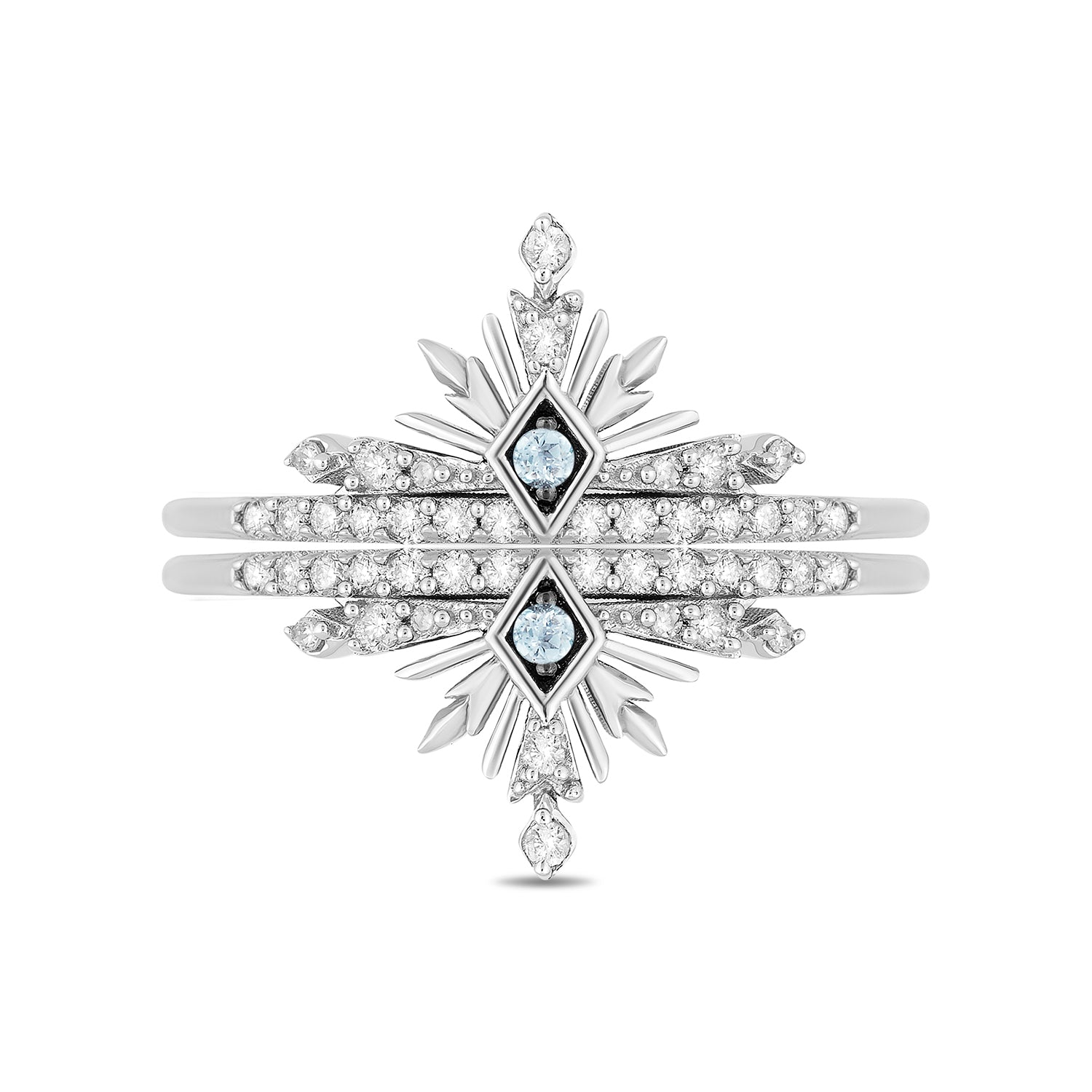 Enchanted Disney Fine Jewelry Sterling Silver with 1/4 CTTW Diamond and Swiss Blue Topaz Frozen Elsa Snowflake Ring