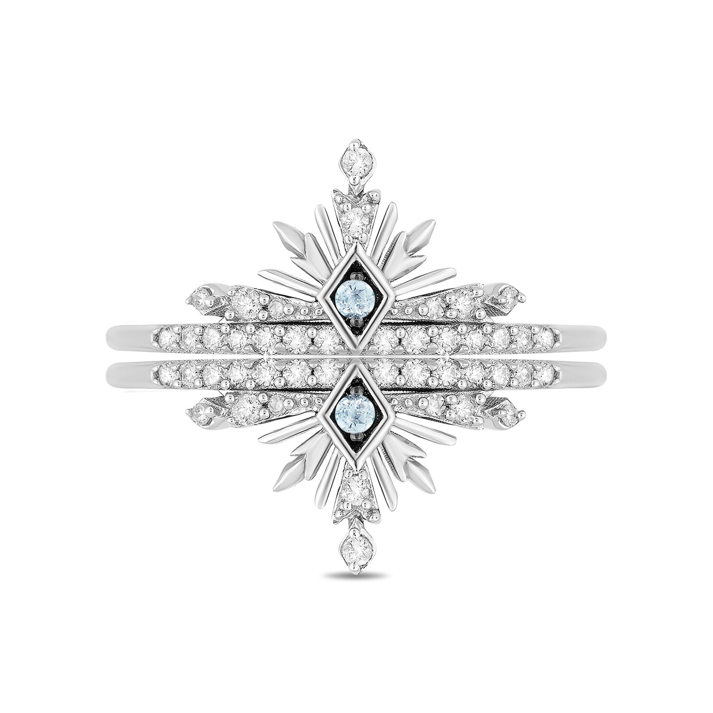 Enchanted Disney Fine Jewelry Sterling Silver with 1/4 CTTW Diamond and Swiss Blue Topaz Frozen 2 Elsa Snowflake Ring