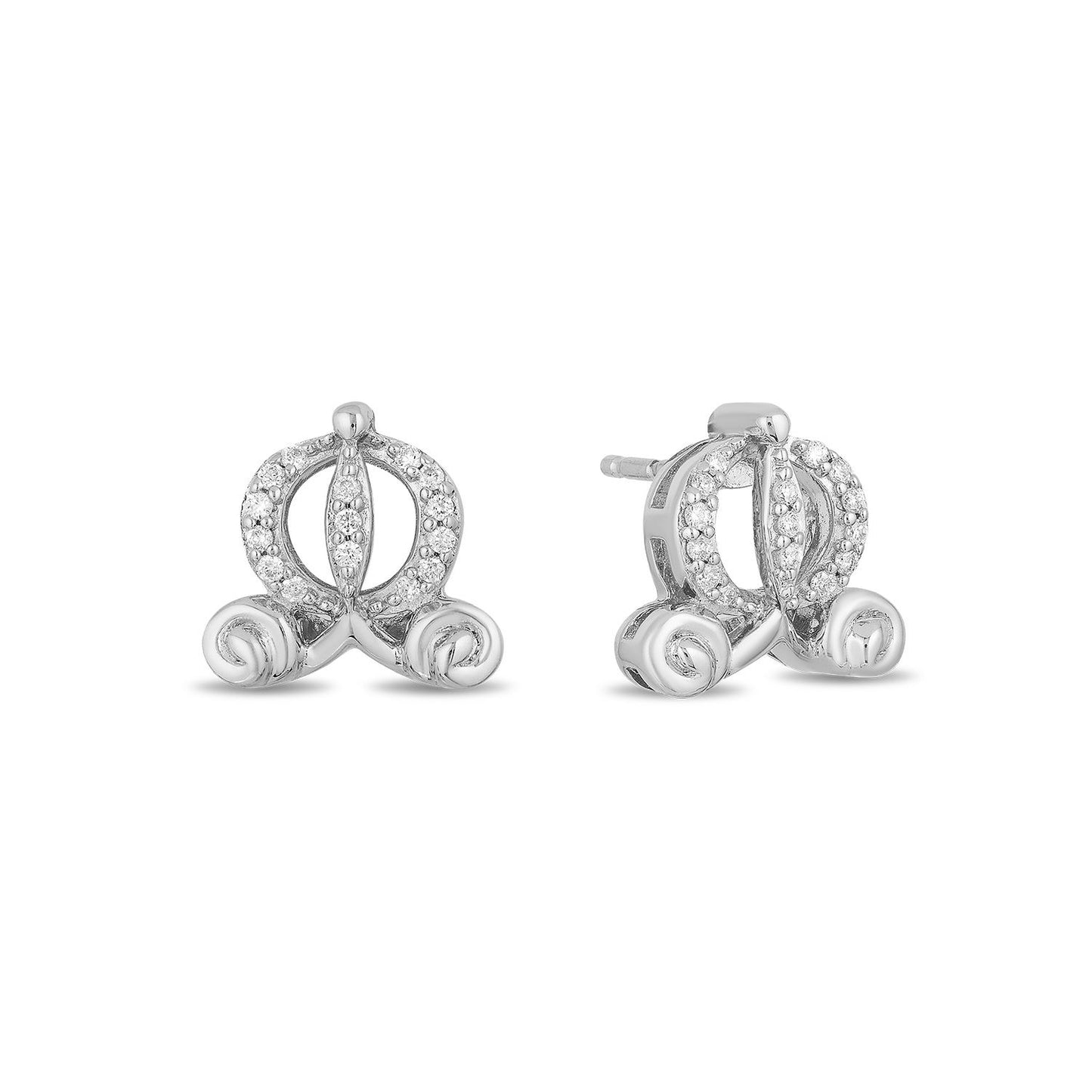 Enchanted Disney Fine Jewelry Sterling Silver 1/15 CTTW Diamond Cinderella Carriage Earrings