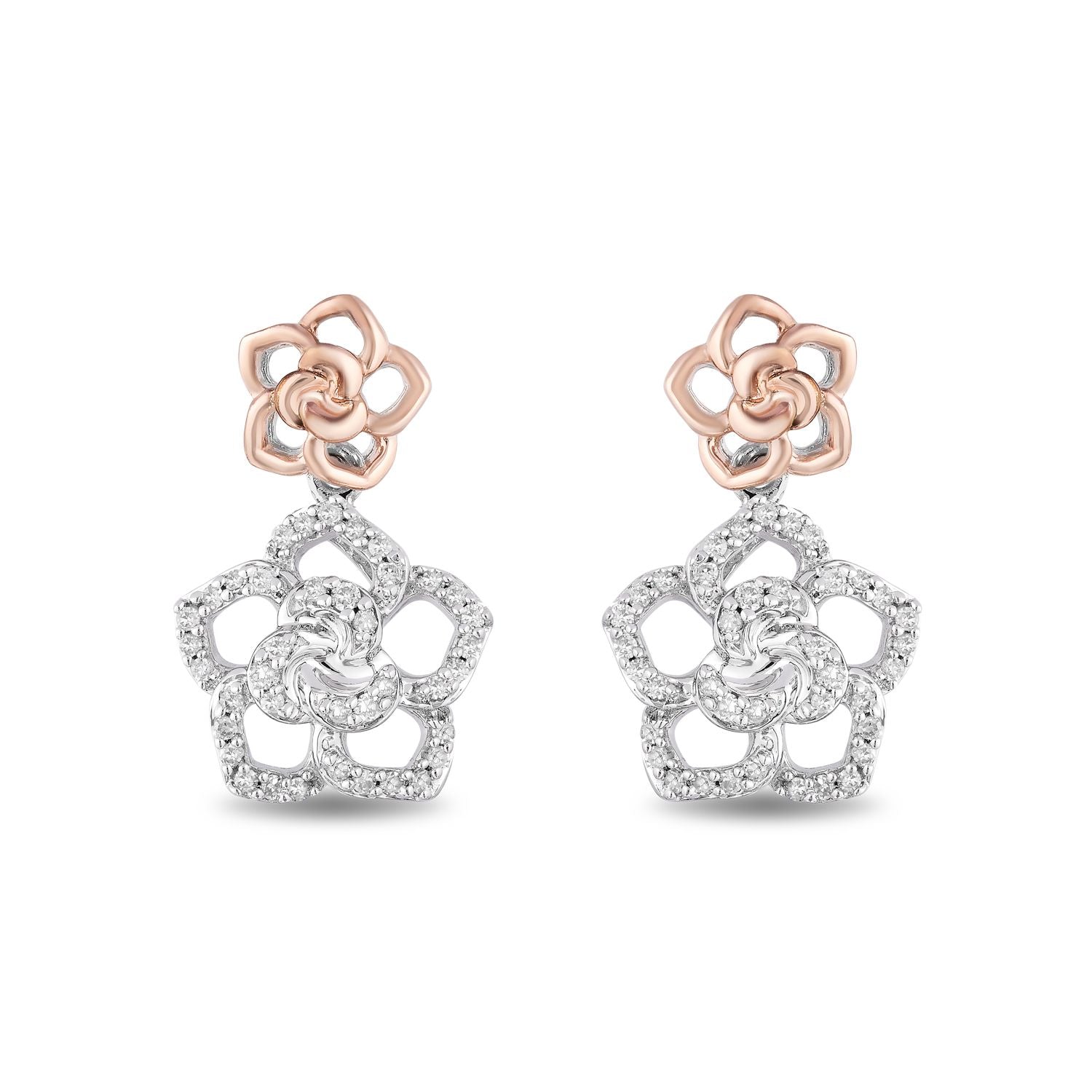Disney Belle Inspired Rose Diamond Earrings 14K Rose Gold 1/4 CTTW