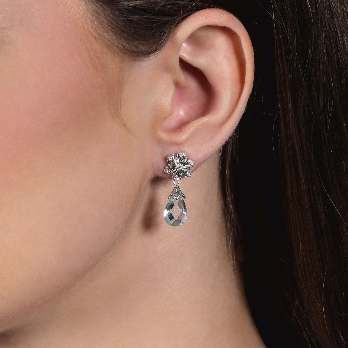 Disney Elsa Inspired Diamond & Aquamarine Earrings in 14K White Gold 1/ ...