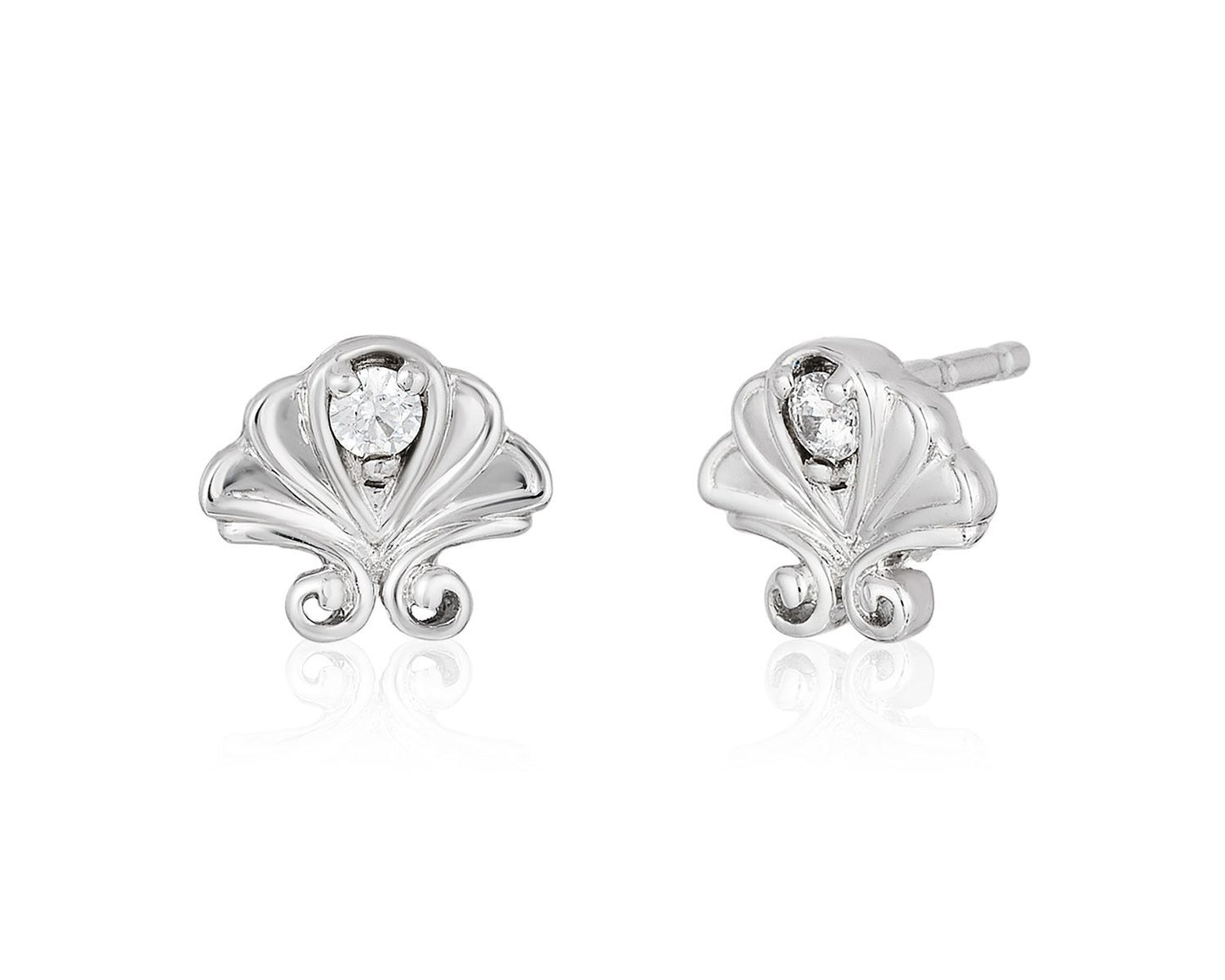 Enchanted Disney Fine Jewelry Sterling Silver Round White 1/20 CTTW Diamond Ariel Stud Earrings