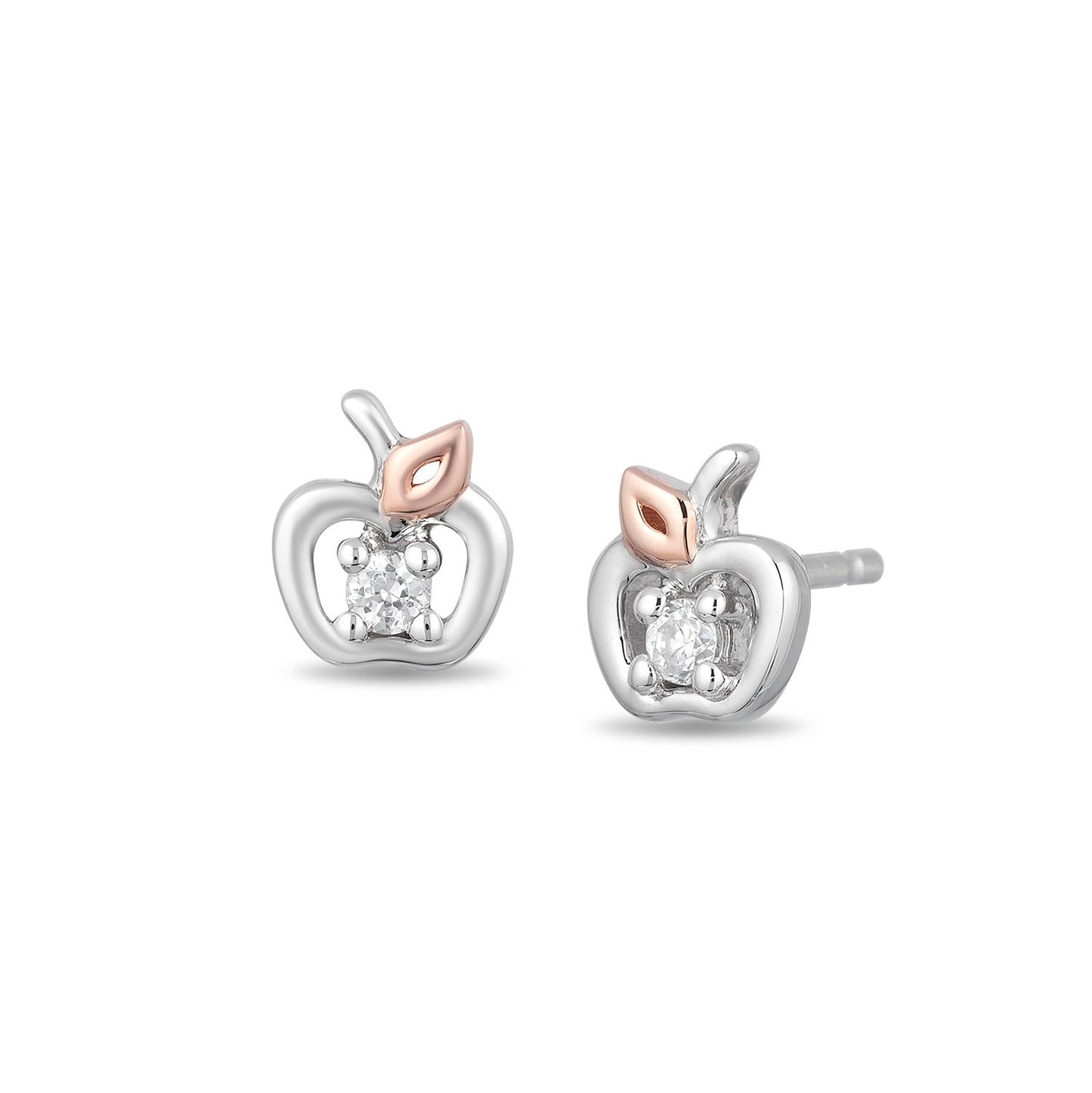 Enchanted Disney Fine Jewelry 14K Rose Gold Over Sterling Silver White Round 1/20 CTTW Diamond Snow White Stud Earrings