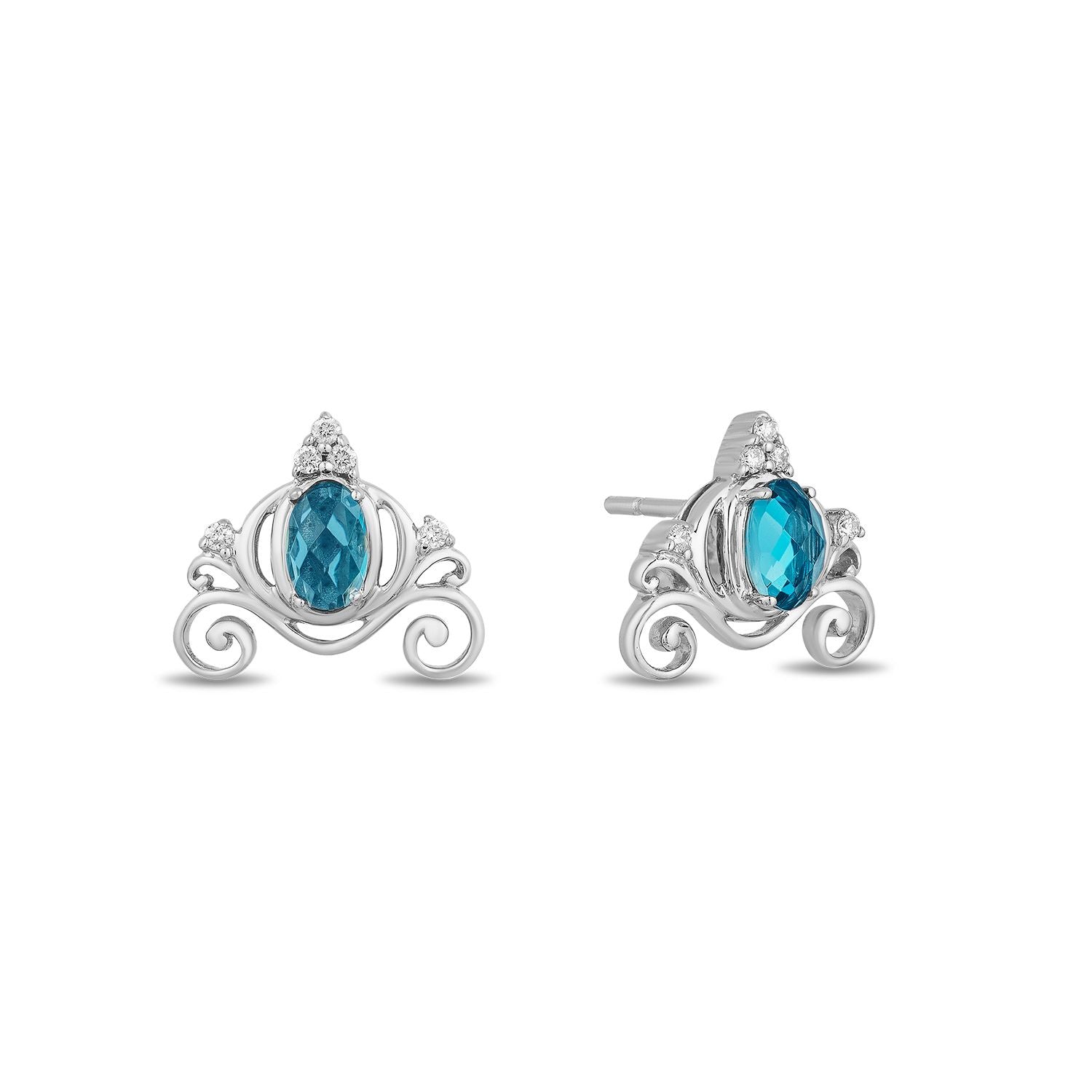 Disney Cinderella Inspired Diamond Earrings with London Blue Topaz View 1