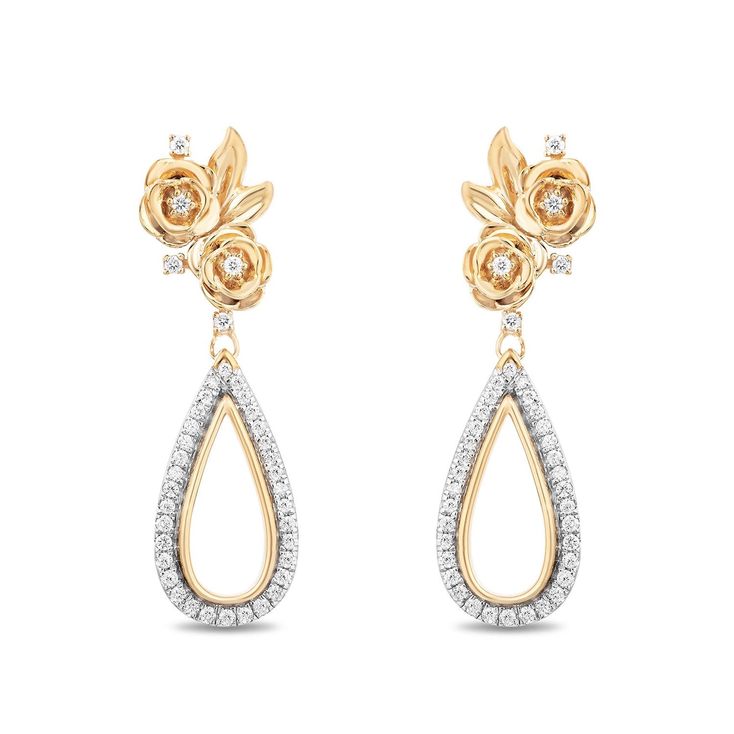 Enchanted Disney Fine Jewelry 14K Yellow Gold Over Sterling Silver with 1/4 CTTW Diamond Belle Dangle Earrings