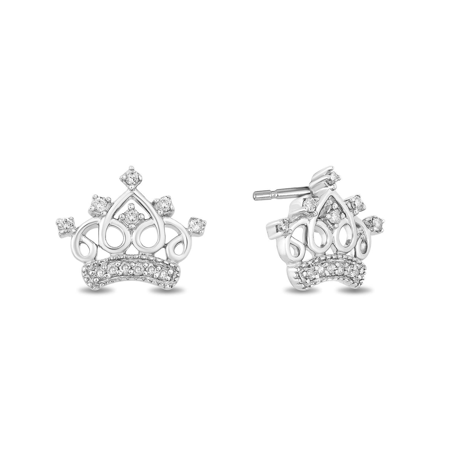 Enchanted Disney Fine Jewelry Sterling Silver with 1/10 CTTW Diamond Majestic Princess Crown Earrings