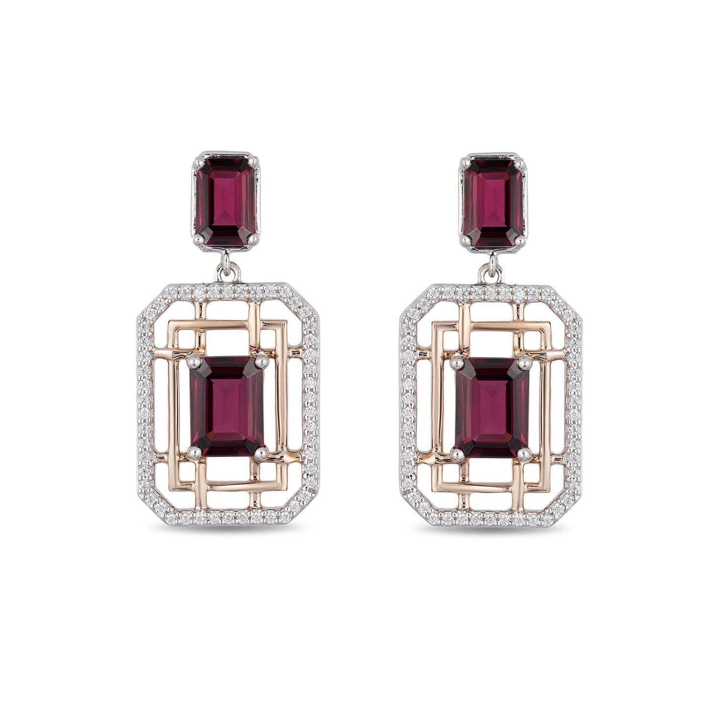 Enchanted Disney Fine Jewelry Sterling Silver and 10K Rose Gold with 1/4 CTTW Diamond with Rhodolite Garnet Mulan Earrings