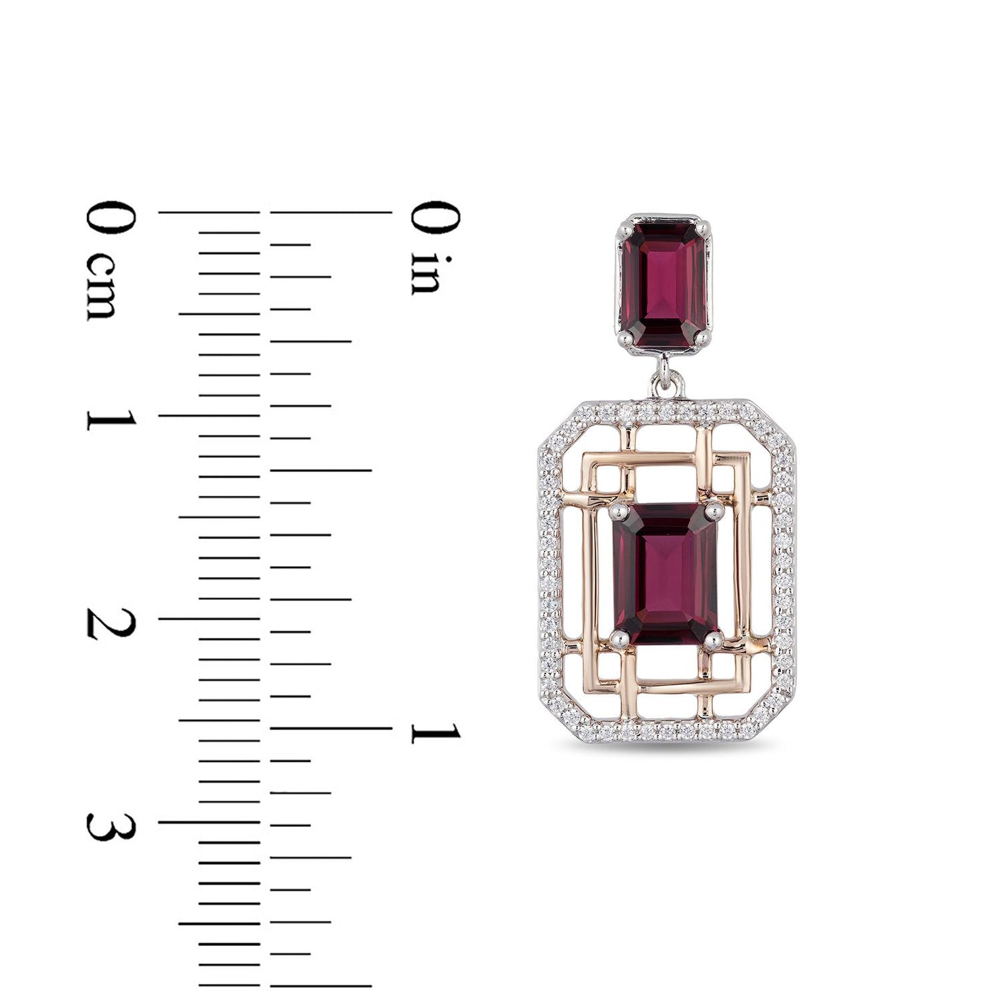 Enchanted Disney Fine Jewelry Sterling Silver and 10K Rose Gold with 1/4 CTTW Diamond with Rhodolite Garnet Mulan Earrings