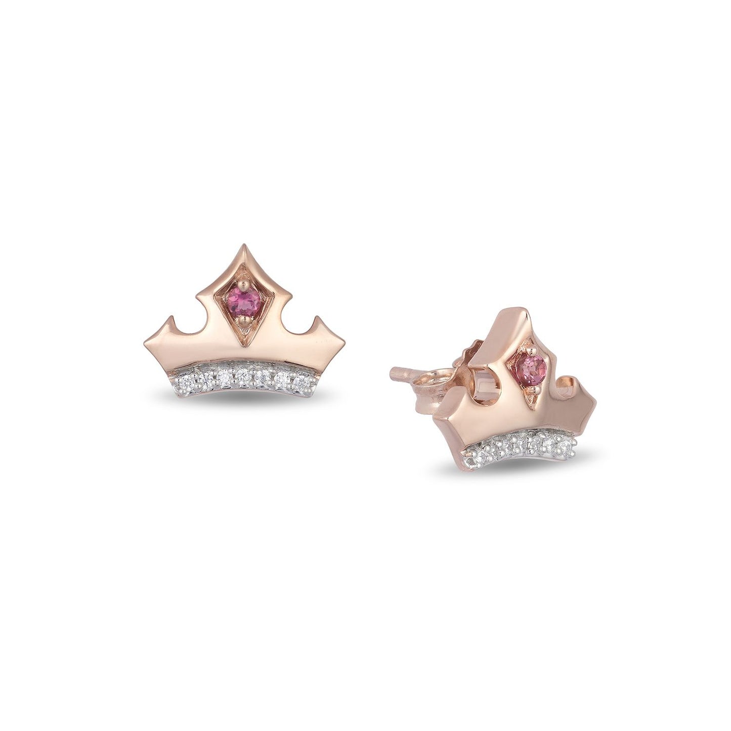 Enchanted Disney Fine Jewelry 10K Rose Gold with 1/20 CTTW Diamond and Pink Topaz Aurora Tiara Earrings