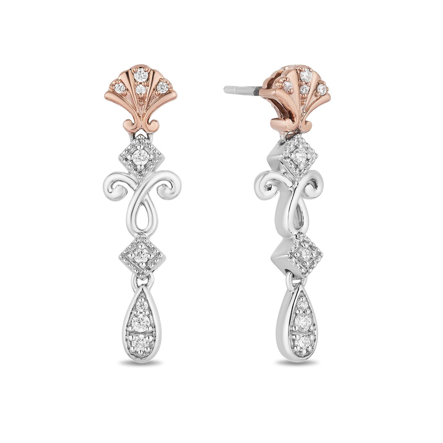 Enchanted Disney Fine Jewelry 14K Rose Gold over Sterling Silver 1/6 CTTW Ariel Shell Earrings