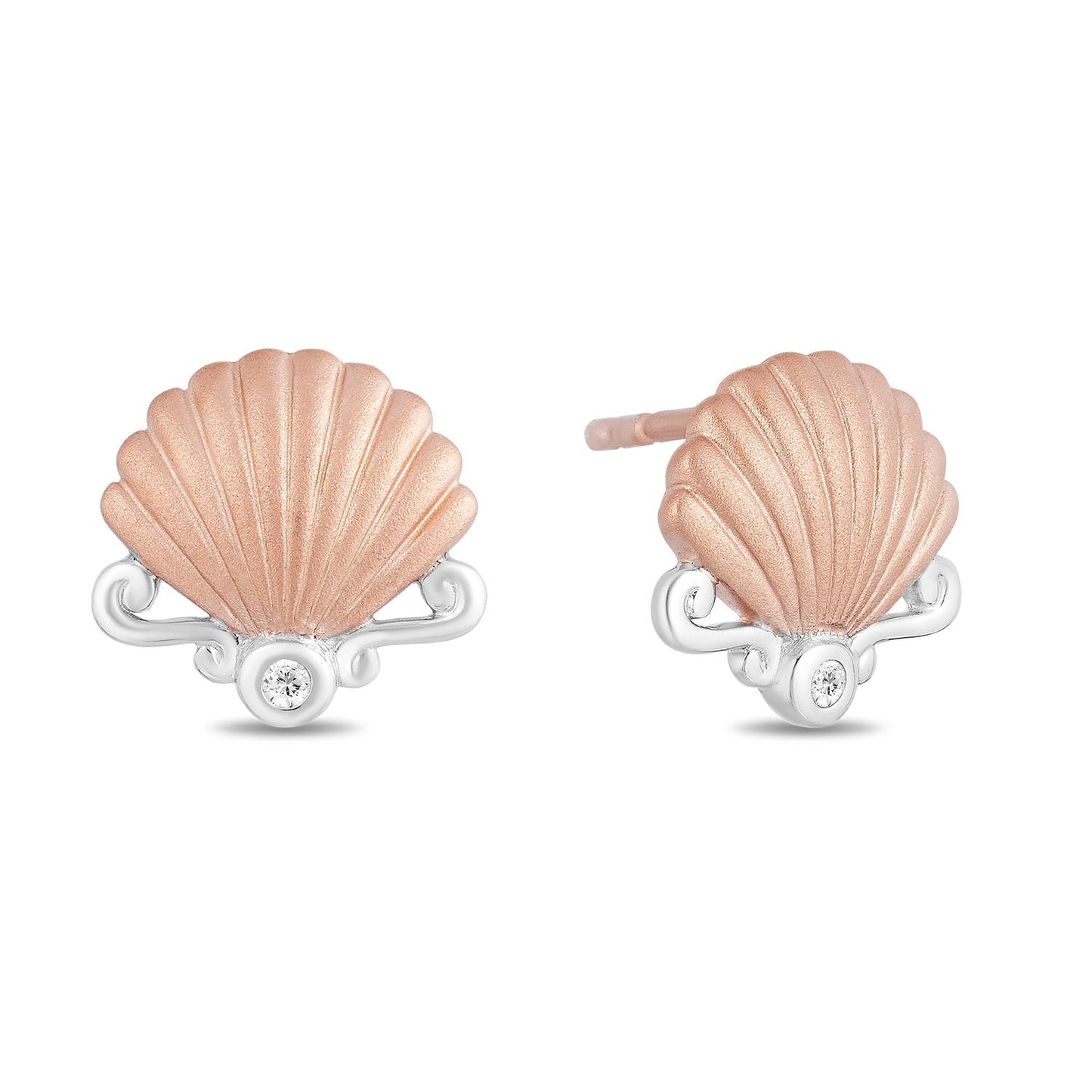 Enchanted Disney Fine Jewelry 14K Rose Gold over Sterling Silver with Diamond Accents, Disney's Ariel Shell Stud Earrings