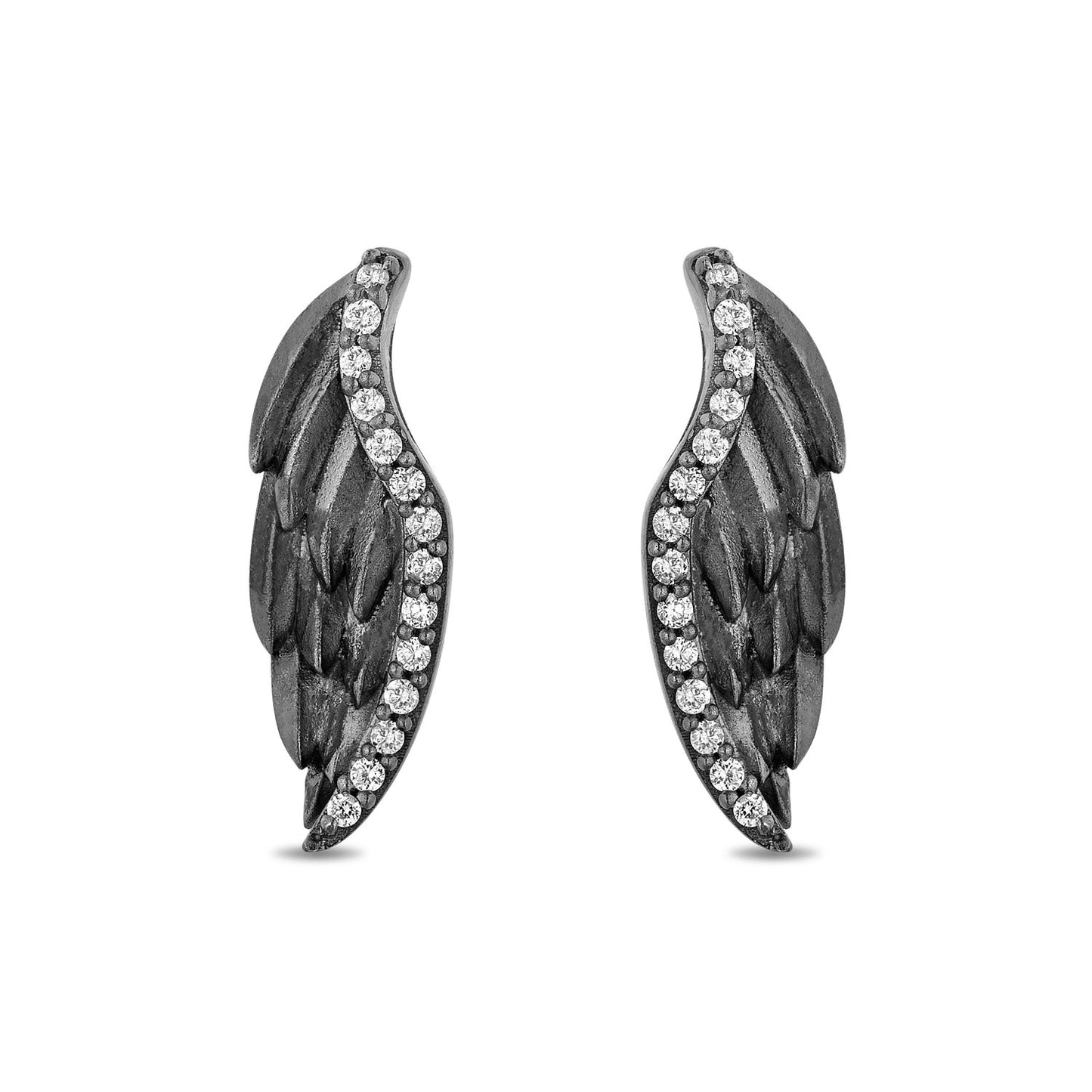 Enchanted Disney Fine Jewelry Black Rhodium over Sterling Silver 1/10 CTTW Maleficent Wings Earrings