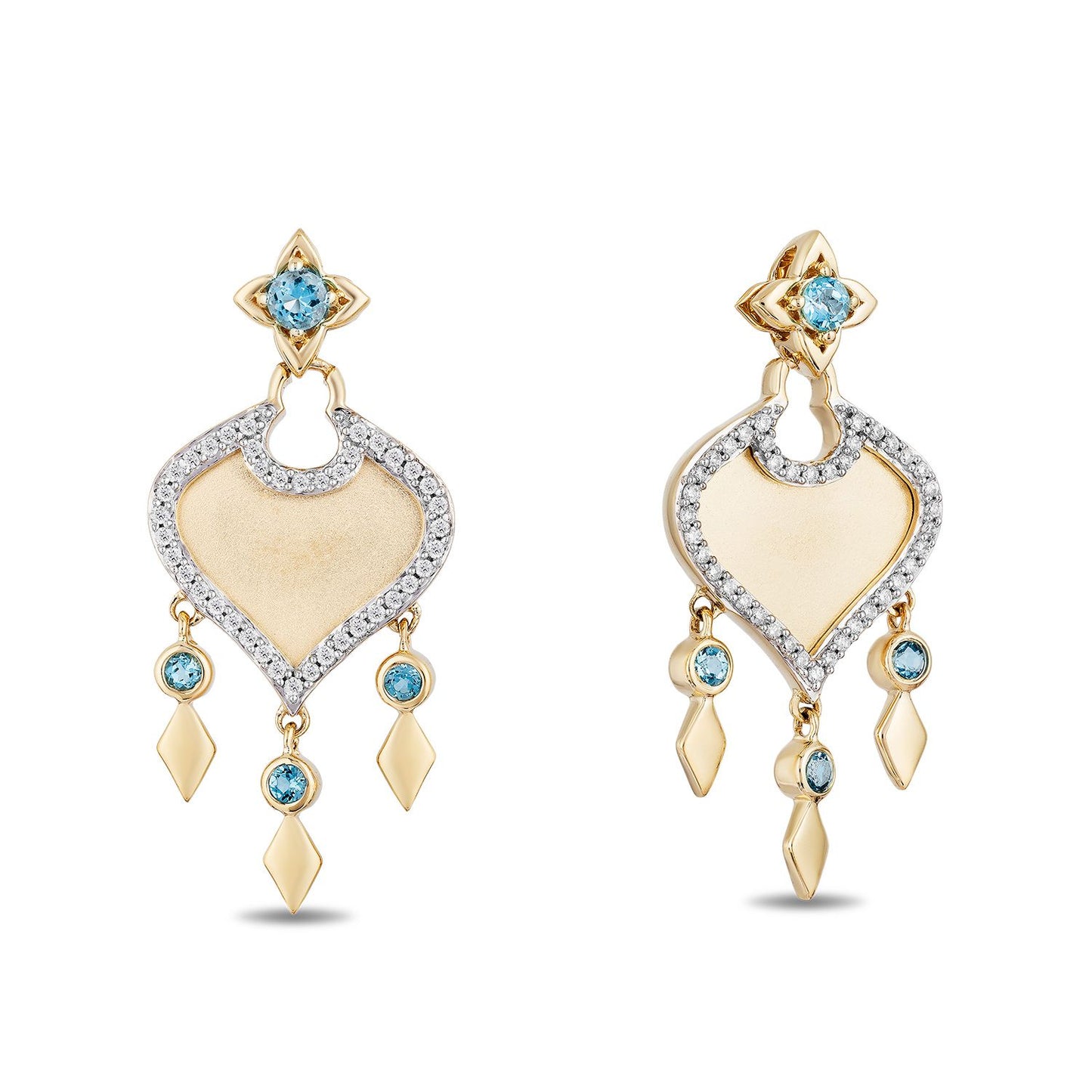Enchanted Disney Fine Jewelry 14K Yellow Gold over Sterling Silver with 1/5 CTTW Diamond and Swiss Blue Topaz, Disney's Jasmine Earrings