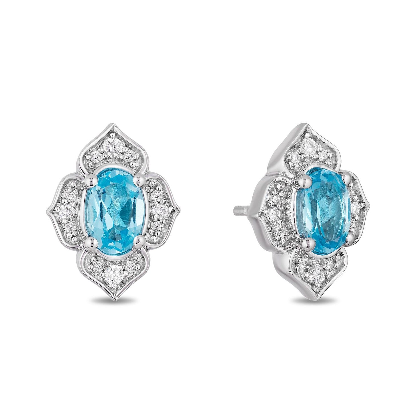 Disney Jasmine Inspired Diamond Earring 1/10CTTW & Swiss Blue Topaz View 1