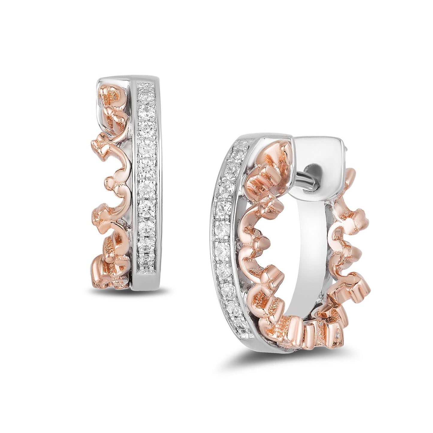 Enchanted Disney Fine Jewelry 10K White Gold and Rose Gold with 1/6 CTTW Majestic Princess Earring