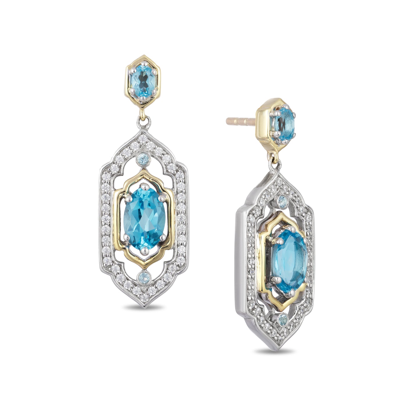Disney Jasmine Inspired Diamond & Swiss Blue Topaz Earrings in Sterling Silver and 10K Yellow Gold 1/5 CTTW View 1