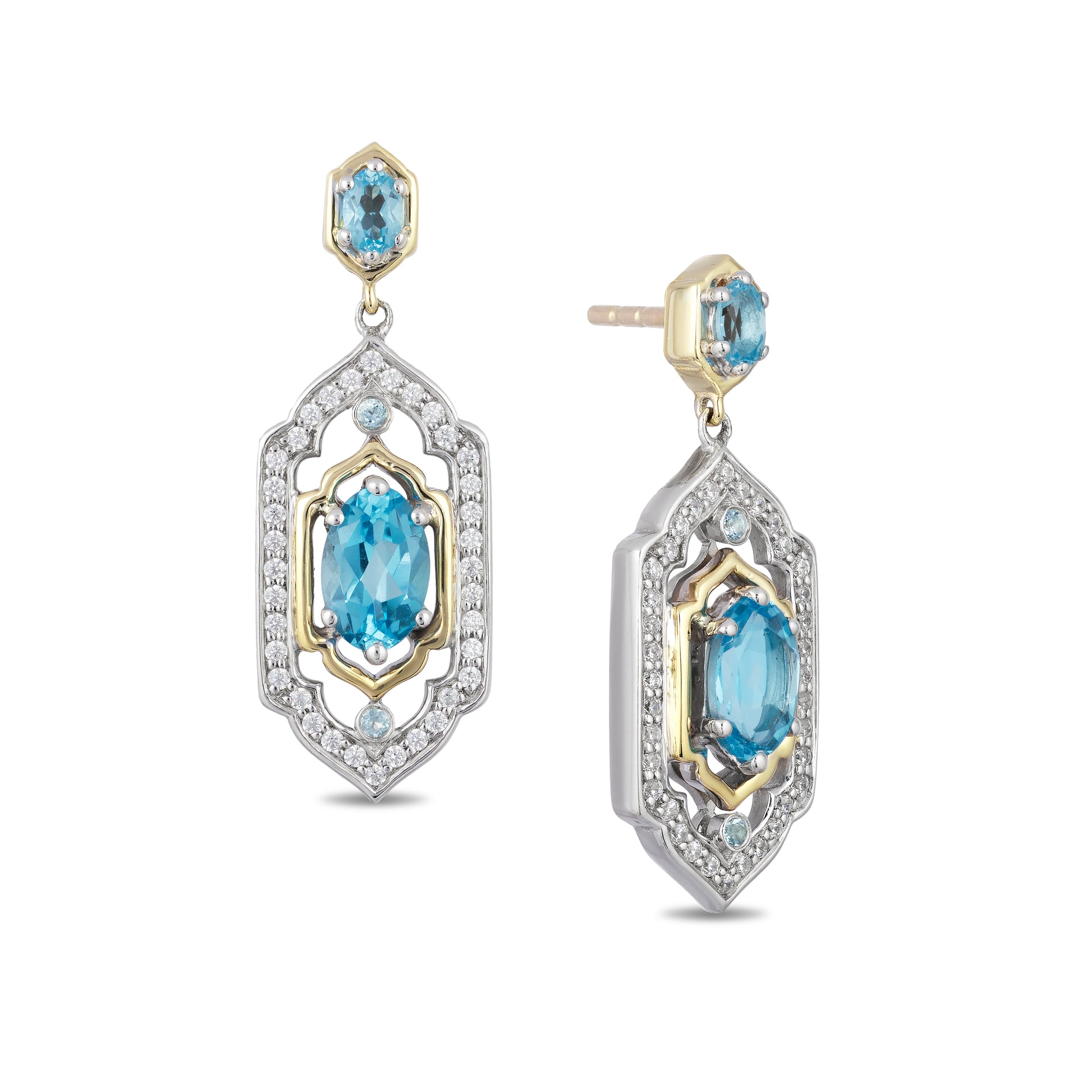 Disney Jasmine Inspired Diamond & Swiss Blue Topaz Earrings in Sterling Silver and 10K Yellow Gold 1/5 CTTW View 1