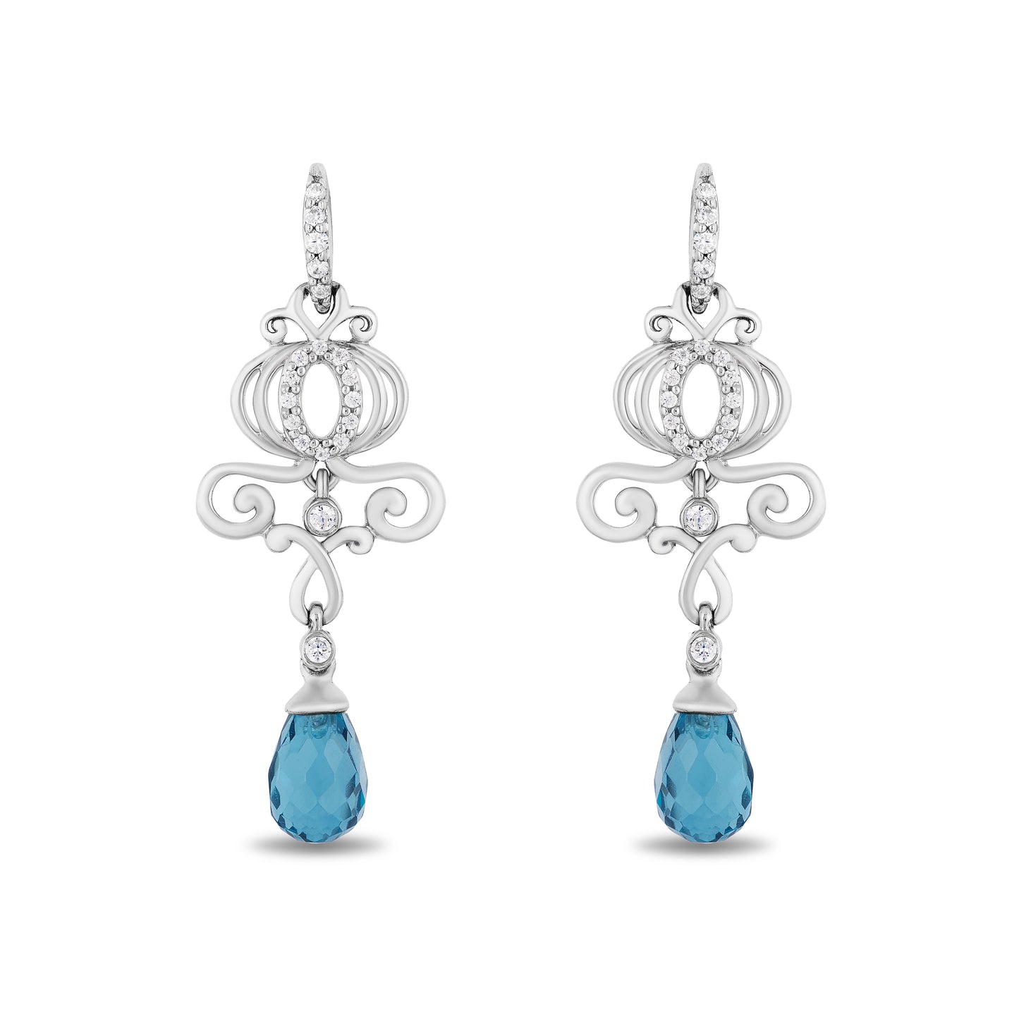 Enchanted Disney Fine Jewelry Sterling Silver with 1/10 CTTW Diamond and London Blue Topaz Briolette Cinderella Dangle Earrings