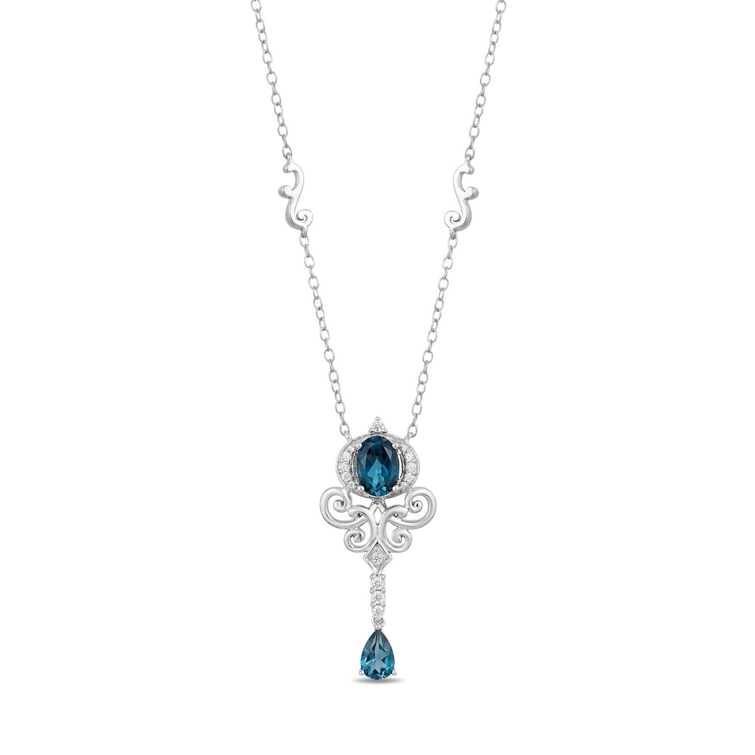 Disney Cinderella Inspired Diamond London Blue Topaz Necklace in