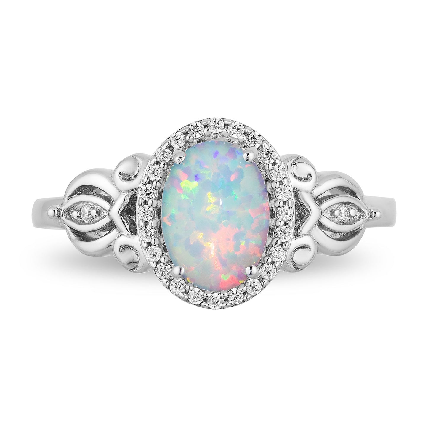 Enchanted Disney Fine Jewelry Sterling Silver with 1/10 CTTW Diamond and Created Opal Cinderella Carriage Ring