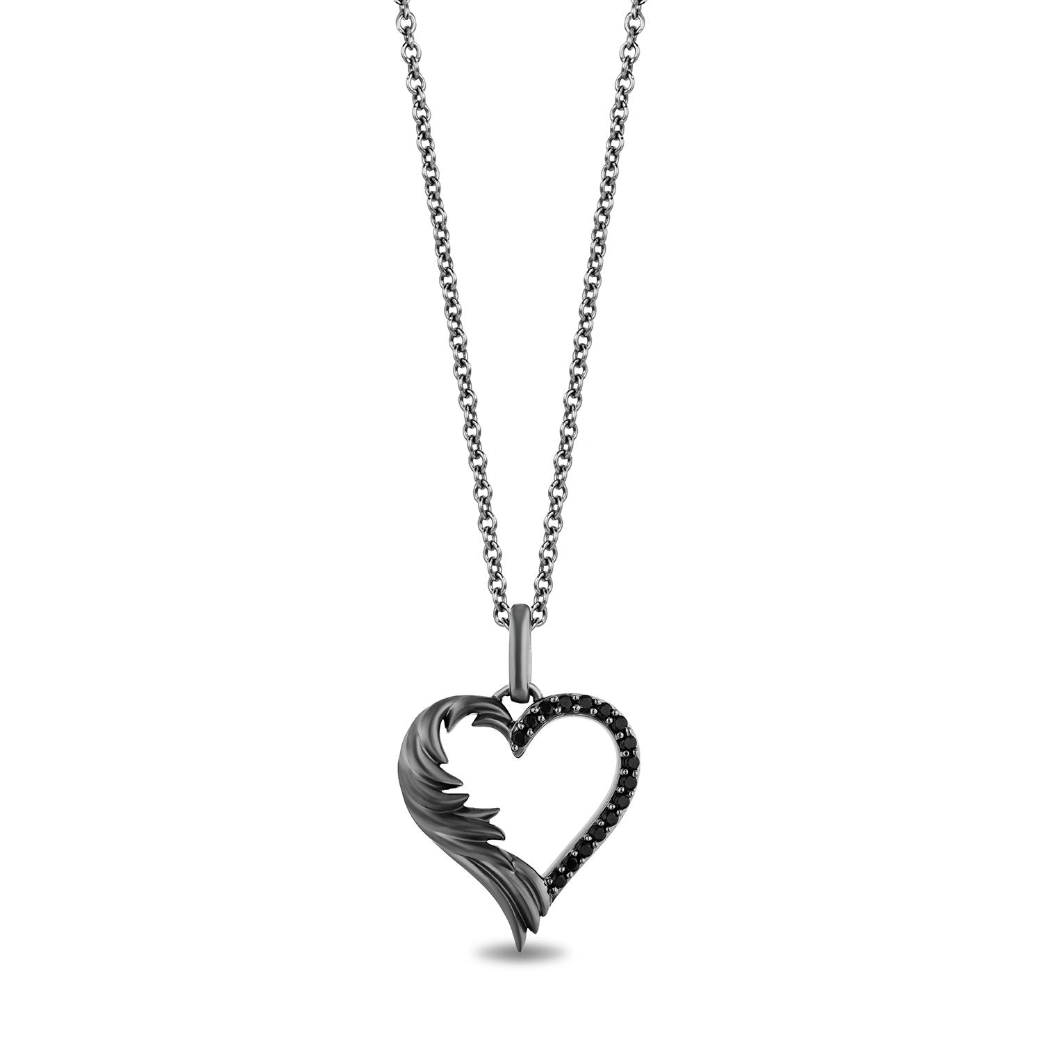 Disney Maleficent Inspired Black Diamond Necklace Pendant in Black Rhodium Over Sterling Silver 1/8 CTTW View 1