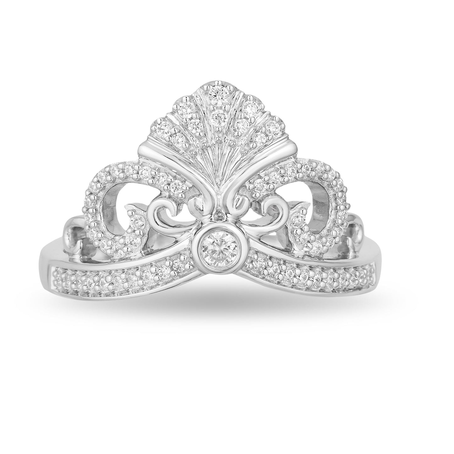 Enchanted Disney Fine Jewelry Sterling Silver 1/5 CTTW Ariel Shell Tiara Ring