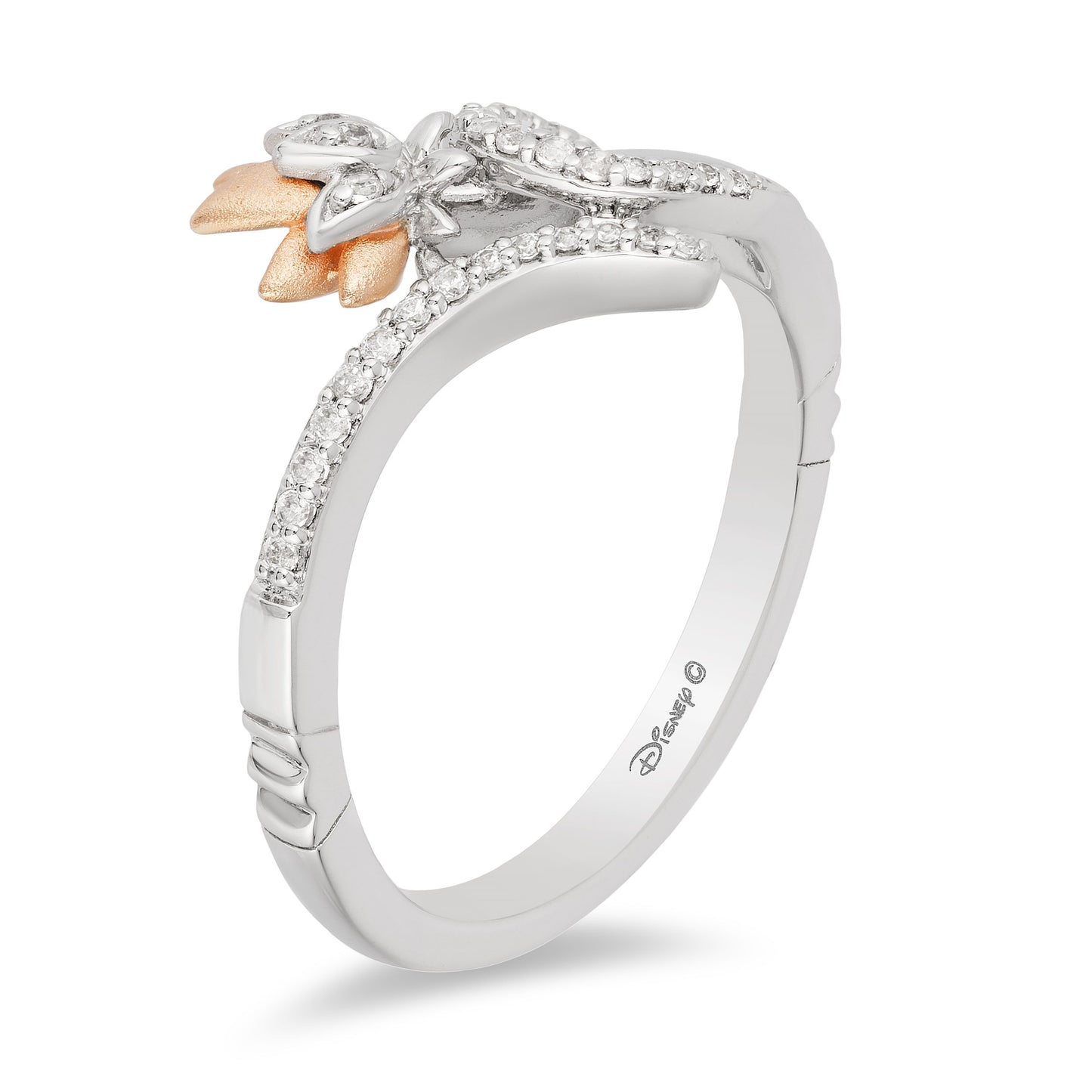 Enchanted Disney Fine Jewelry Sterling Silver and 10K Rose Gold 1/10 CTTW Jasmine Ring
