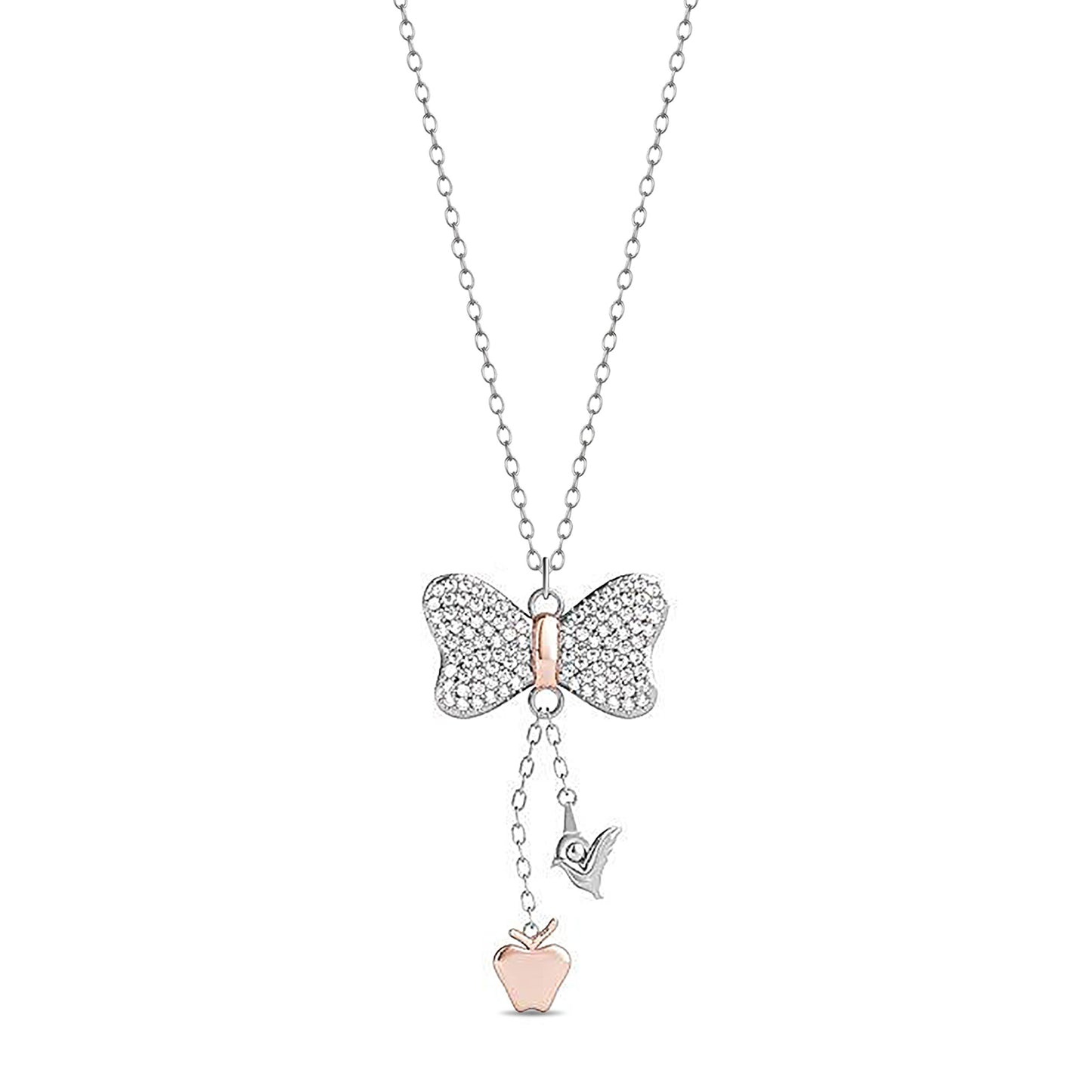 Disney Snow White Inspired Diamond Necklace Pendant in Sterling Silver and 10K Rose Gold 1/4 CTTW View 1