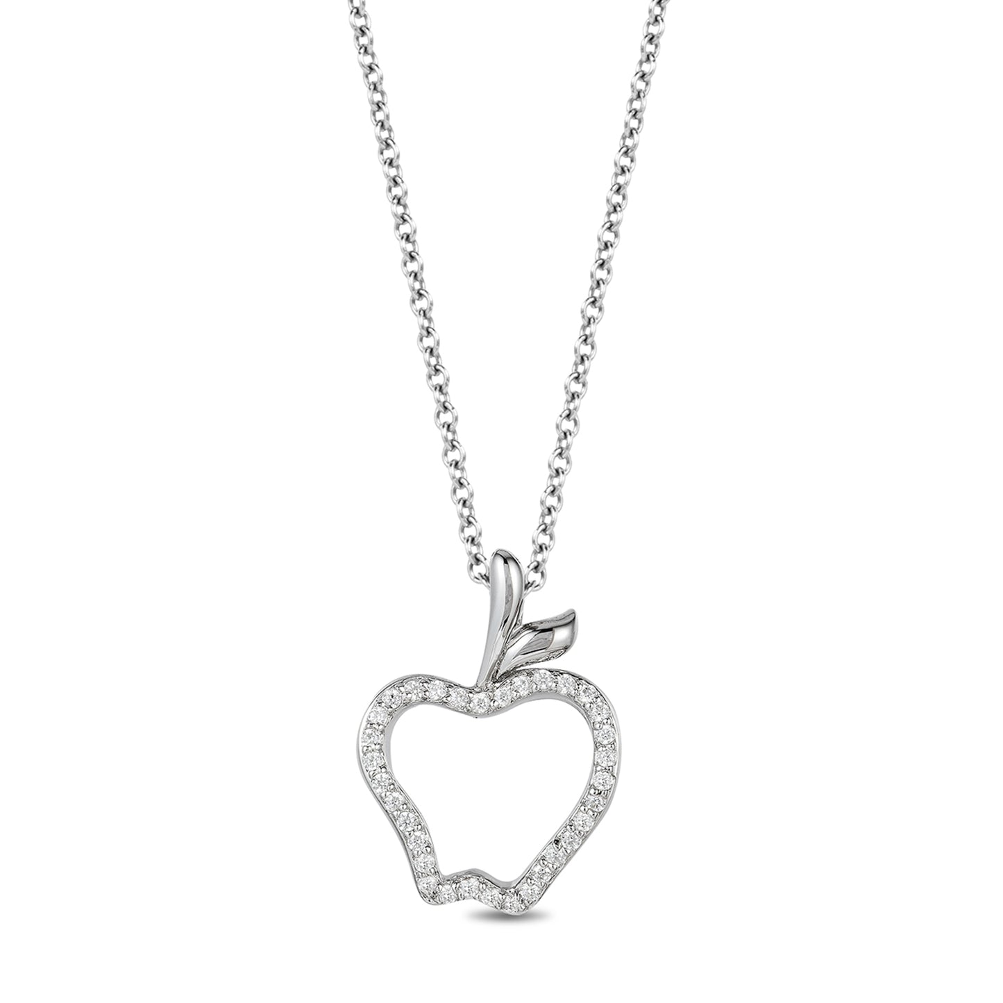 Enchanted Disney Fine Jewelry Sterling Silver 1/10 CTTW Snow White Apple Pendant Necklace