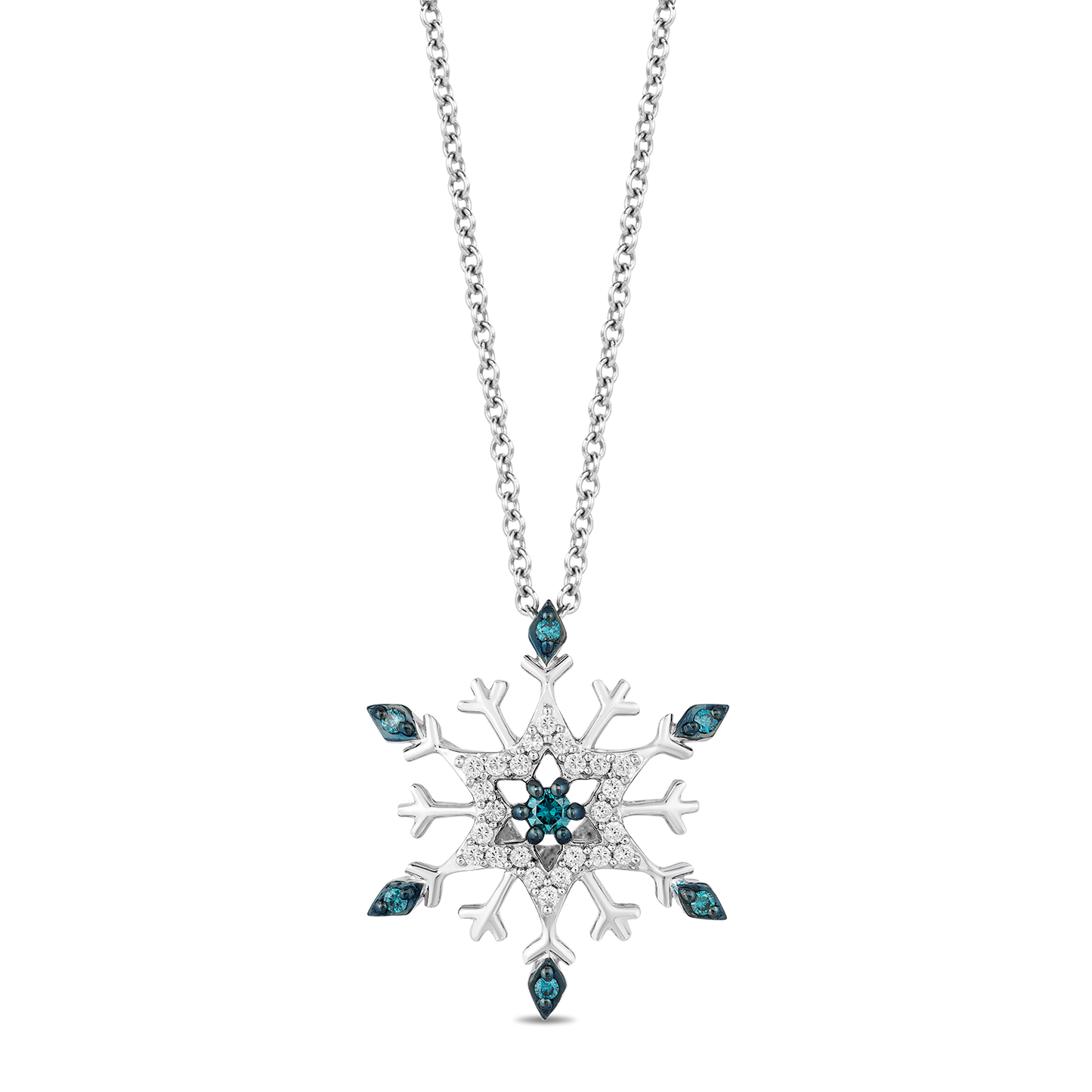 Enchanted Disney Fine Jewelry Sterling Silver with 1/6 CTTW White and Blue Diamond Elsa Pendant Necklace