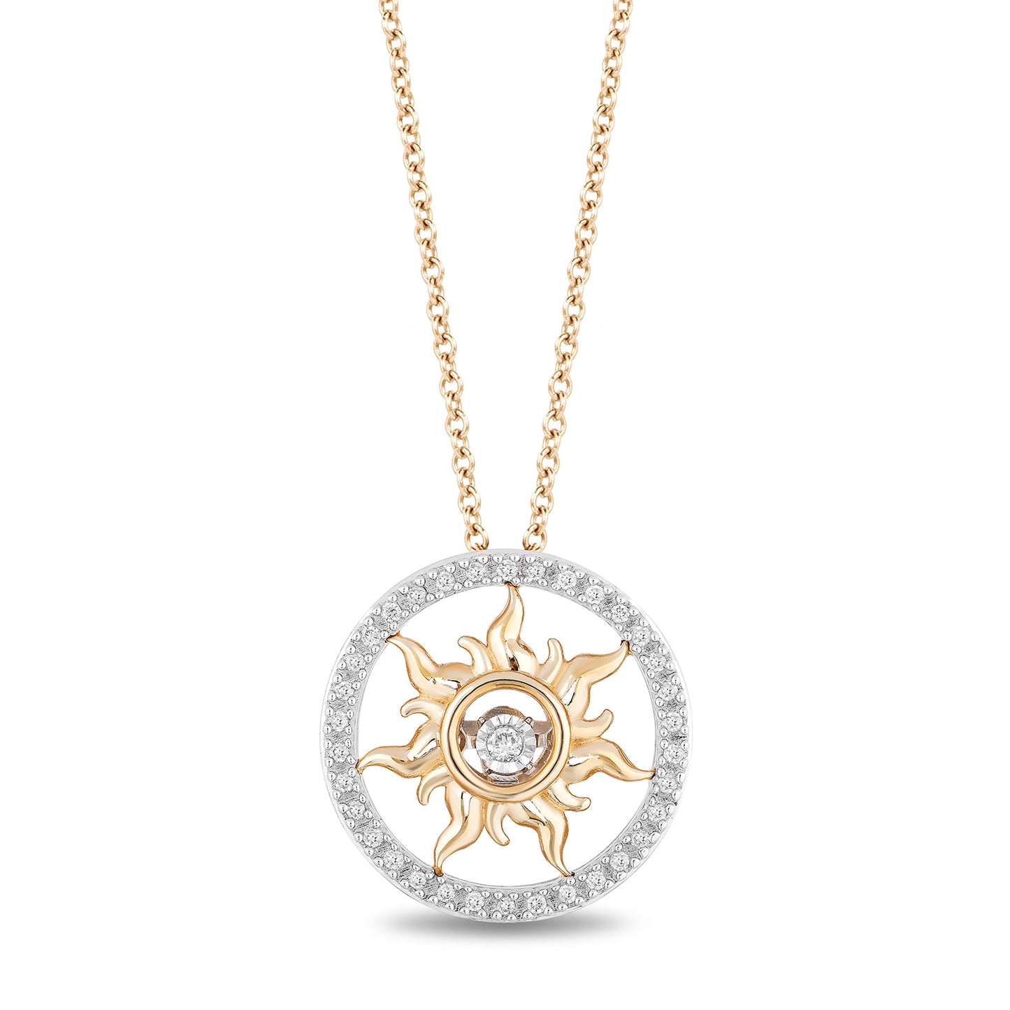 Enchanted Disney Fine Jewelry 14K Yellow Gold 1/10 CTTW Rapunzel Sun Pendant Necklace