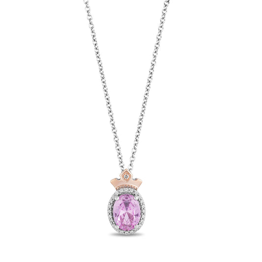 Enchanted Disney Fine Jewelry 14K Rose Gold over Sterling Silver with Created Pink Sapphire and 1/10 CTTW Diamond Aurora Pendant Necklace