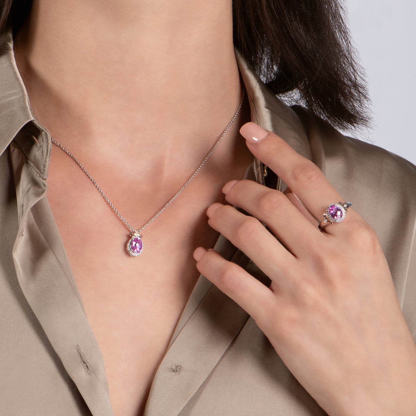 Enchanted Disney Fine Jewelry 14K Rose Gold over Sterling Silver with 1/10 CTTW Diamond and Created Pink Sapphire Aurora Crown Ring