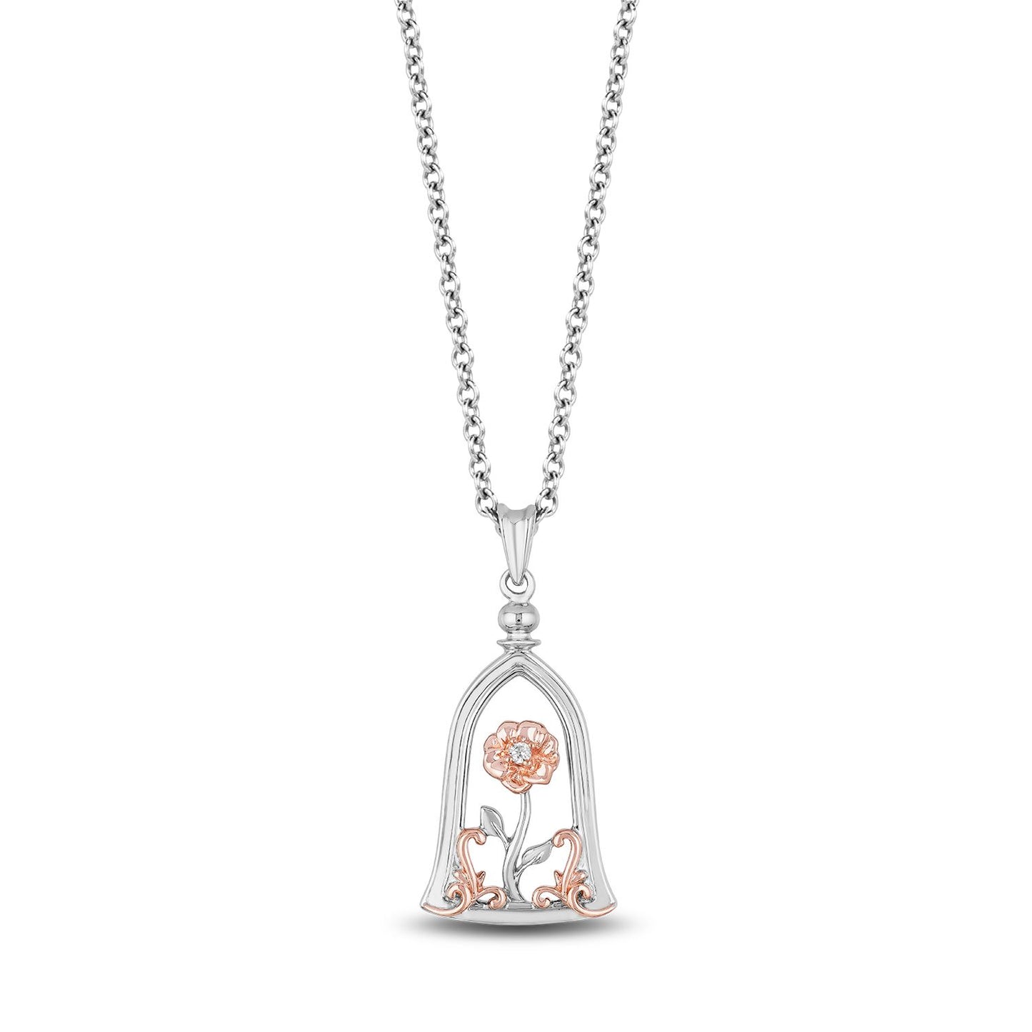Enchanted Disney Fine Jewelry 14K Rose Gold Over Sterling Silver Diamond Accent Belle Rose Jar Pendant Necklace