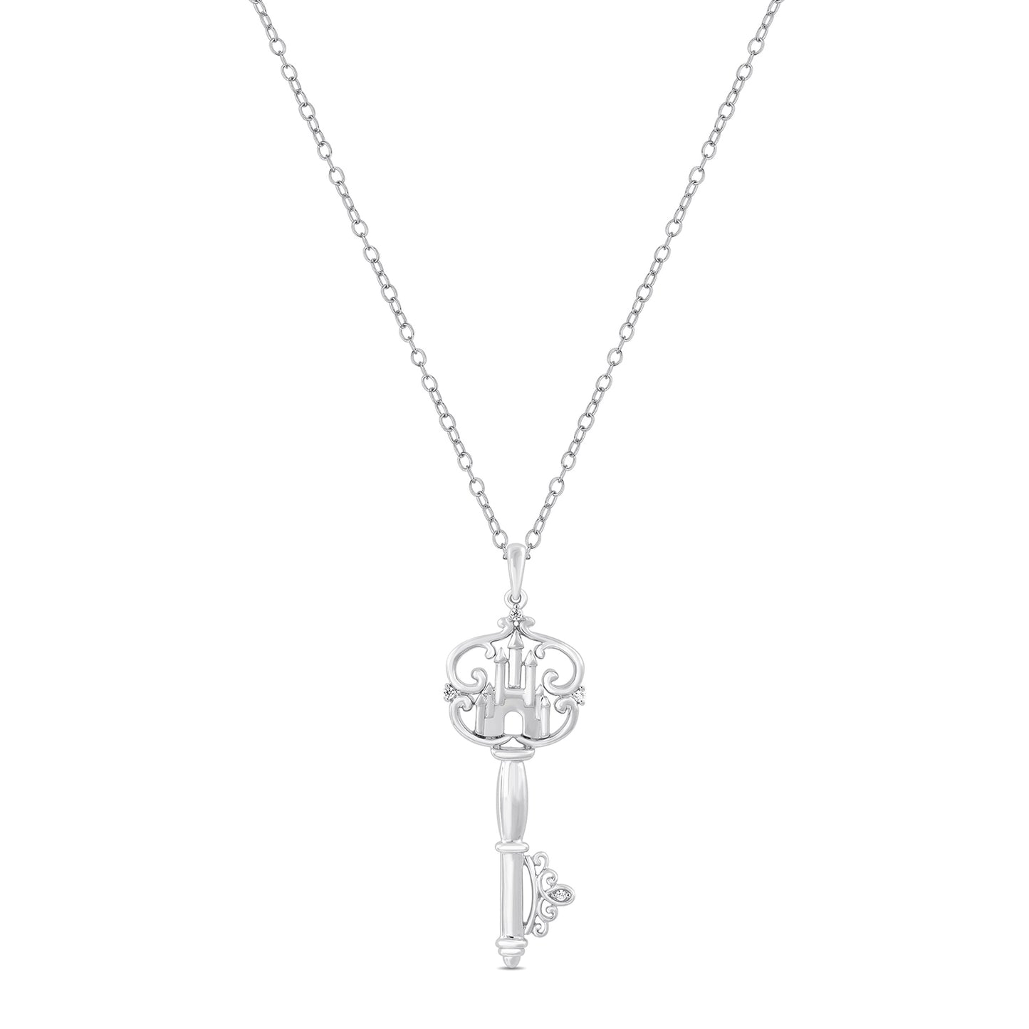 Enchanted Disney Fine Jewelry Sterling Silver with Diamond Accent Majestic Princess Castle Key Pendant Necklace